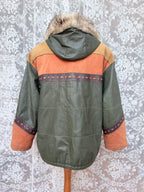 Spanish Leather Patchwork Aztec Bomber Jacket with Nautical Lining