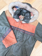 Spanish Leather Patchwork Aztec Bomber Jacket with Nautical Lining