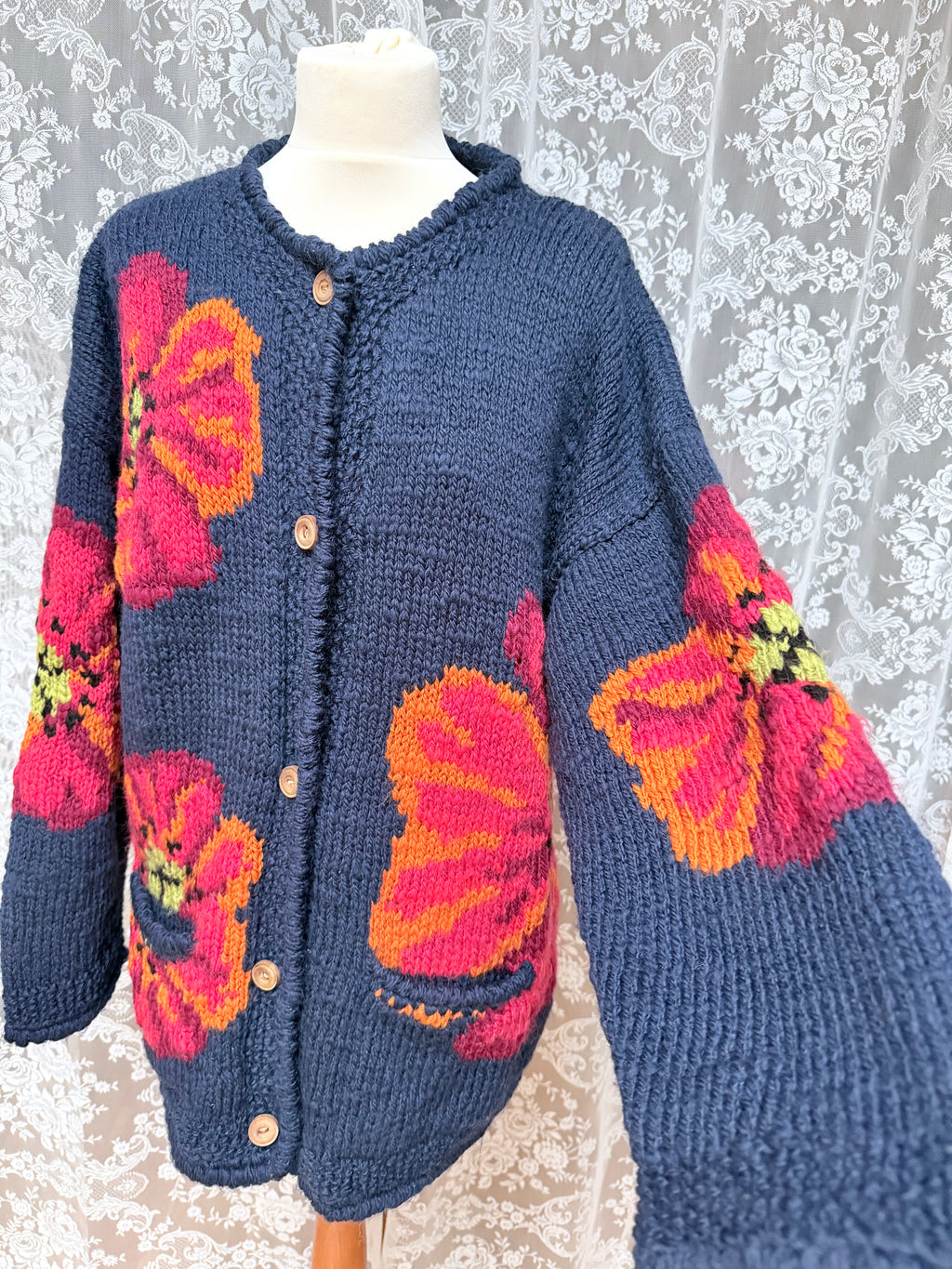The Poppy: Vintage 1990s Amano Poppy Hand-Knitted Wool Cardigan