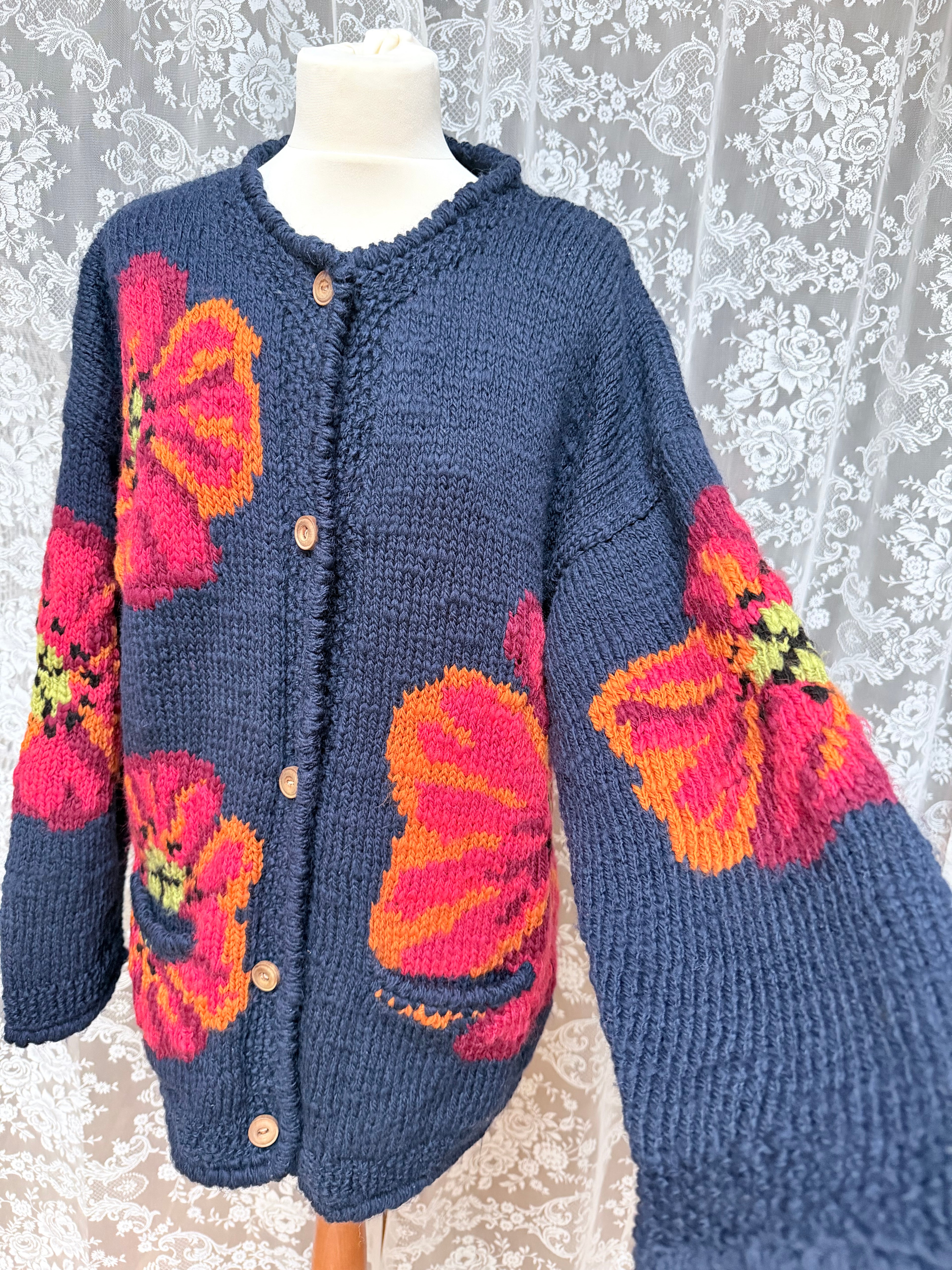 The Poppy: Vintage 1990s Amano Poppy Hand-Knitted Wool Cardigan
