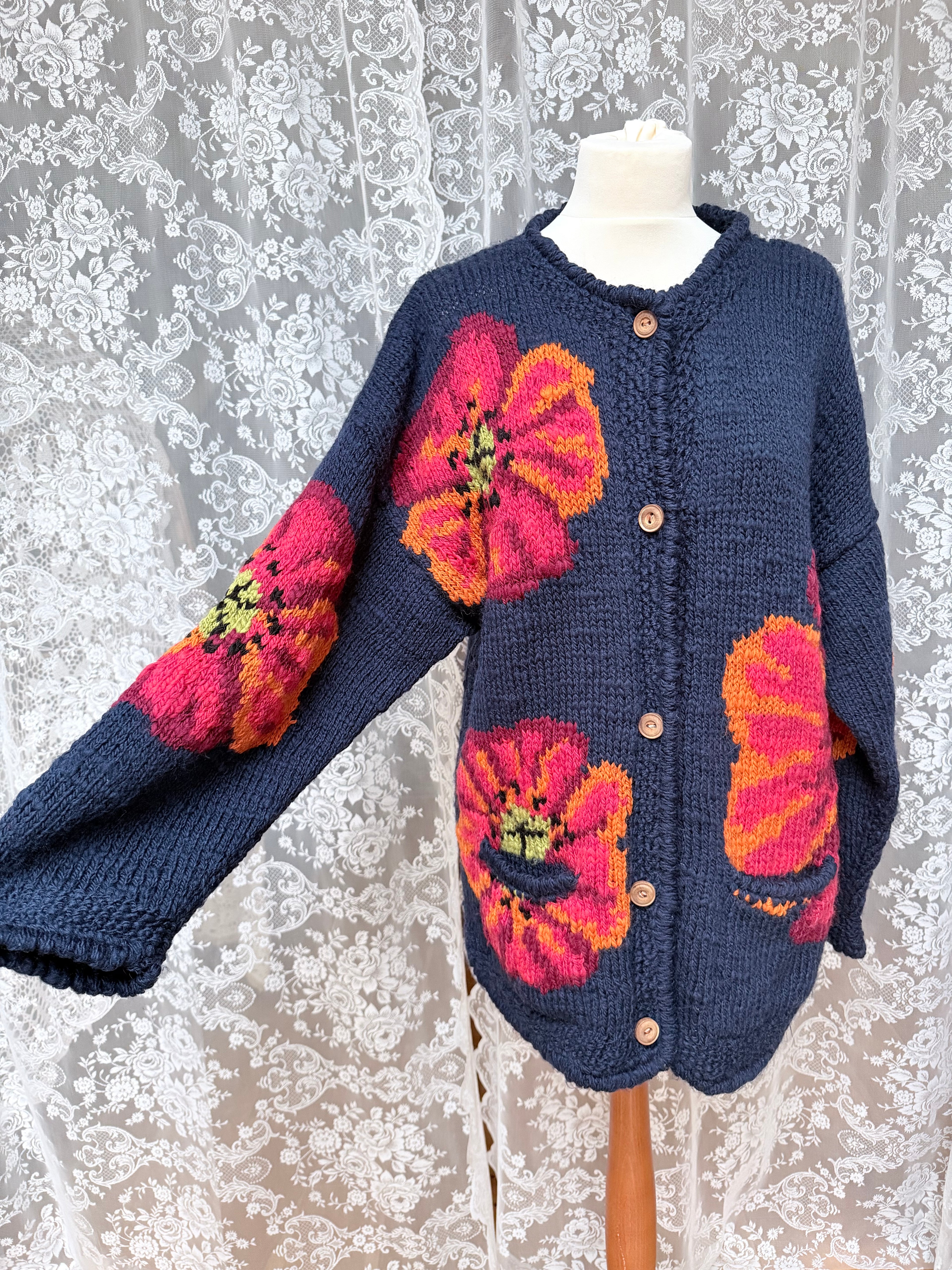 The Poppy: Vintage 1990s Amano Poppy Hand-Knitted Wool Cardigan