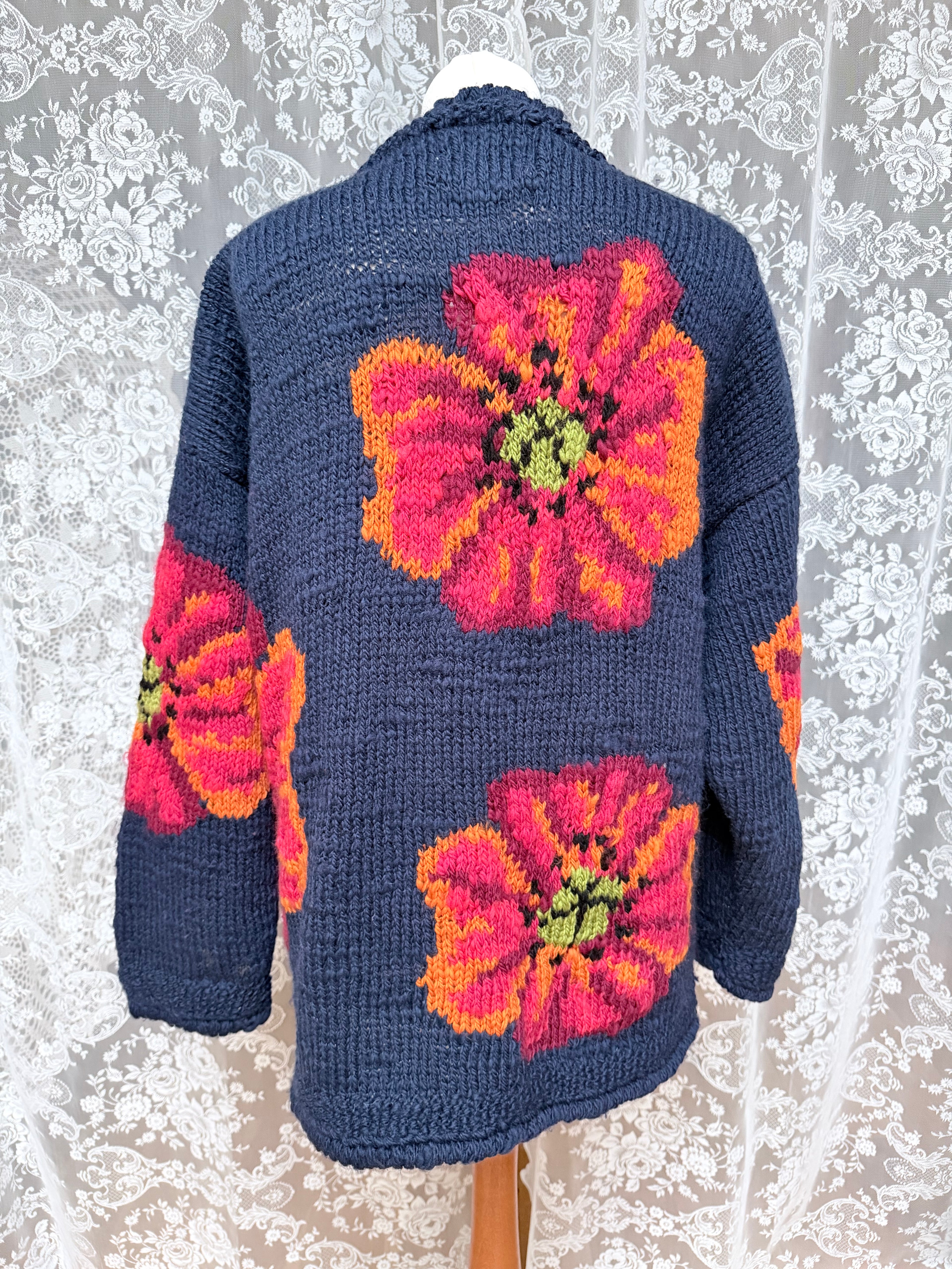 The Poppy: Vintage 1990s Amano Poppy Hand-Knitted Wool Cardigan