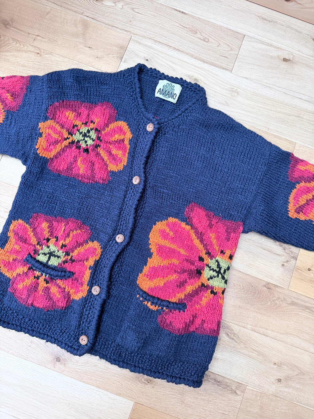 The Poppy: Vintage 1990s Amano Poppy Hand-Knitted Wool Cardigan