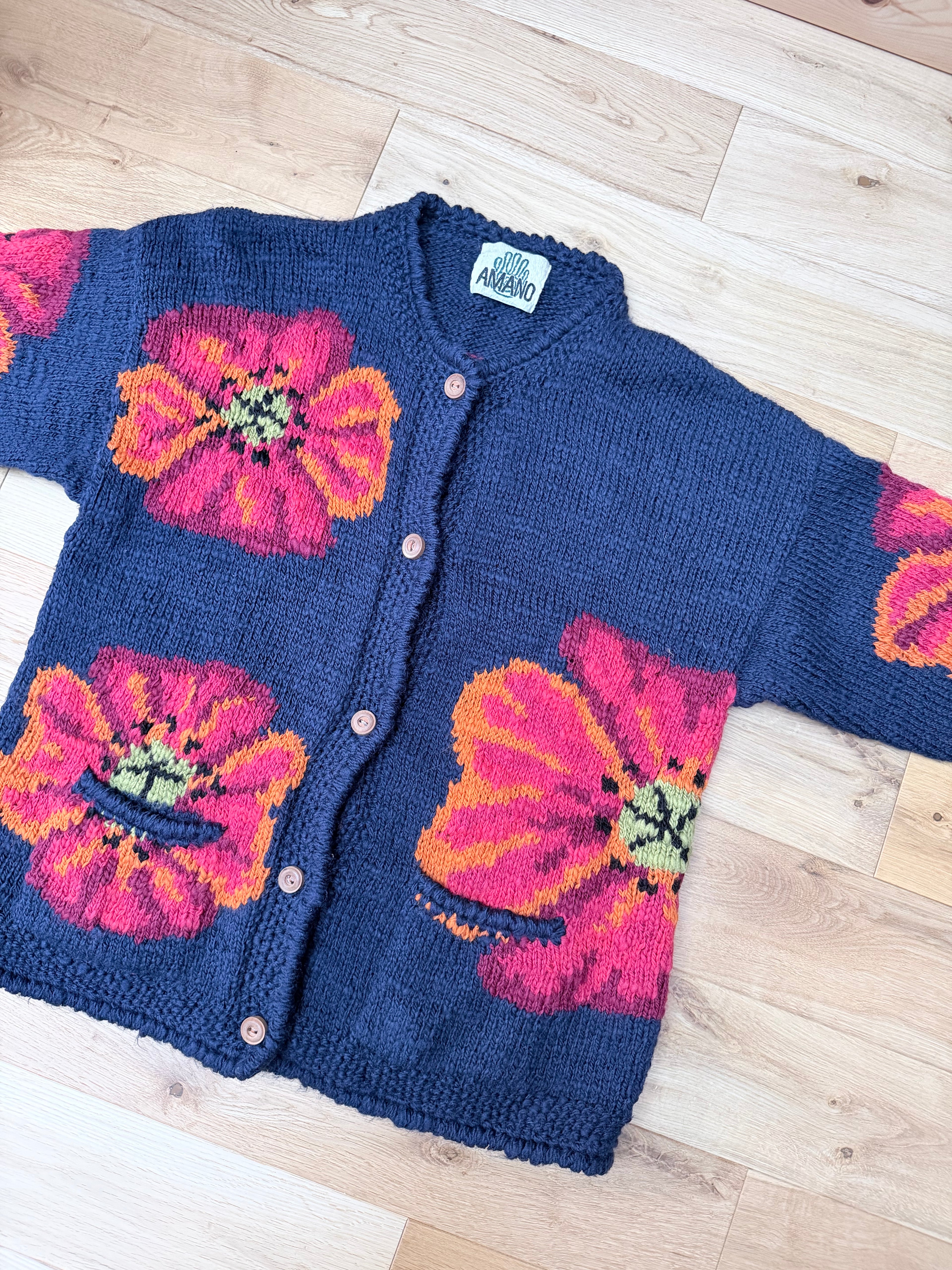The Poppy: Vintage 1990s Amano Poppy Hand-Knitted Wool Cardigan