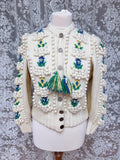 The Katharina: Vintage Austrian Floral Wool Cardigan with Antique Coin Buttons