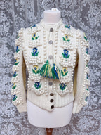 The Katharina: Vintage Austrian Floral Wool Cardigan with Antique Coin Buttons