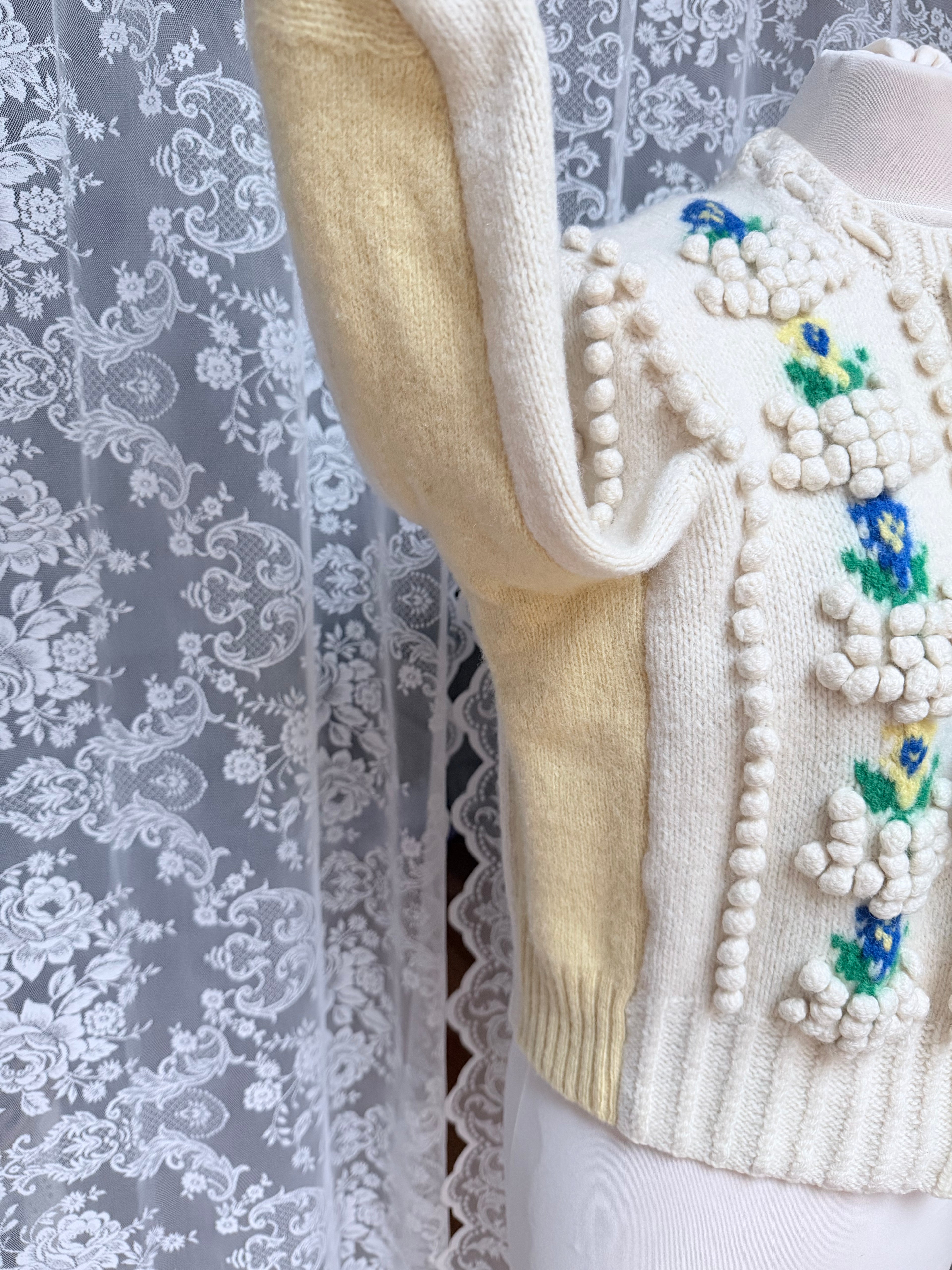 The Katharina: Vintage Austrian Floral Wool Cardigan with Antique Coin Buttons