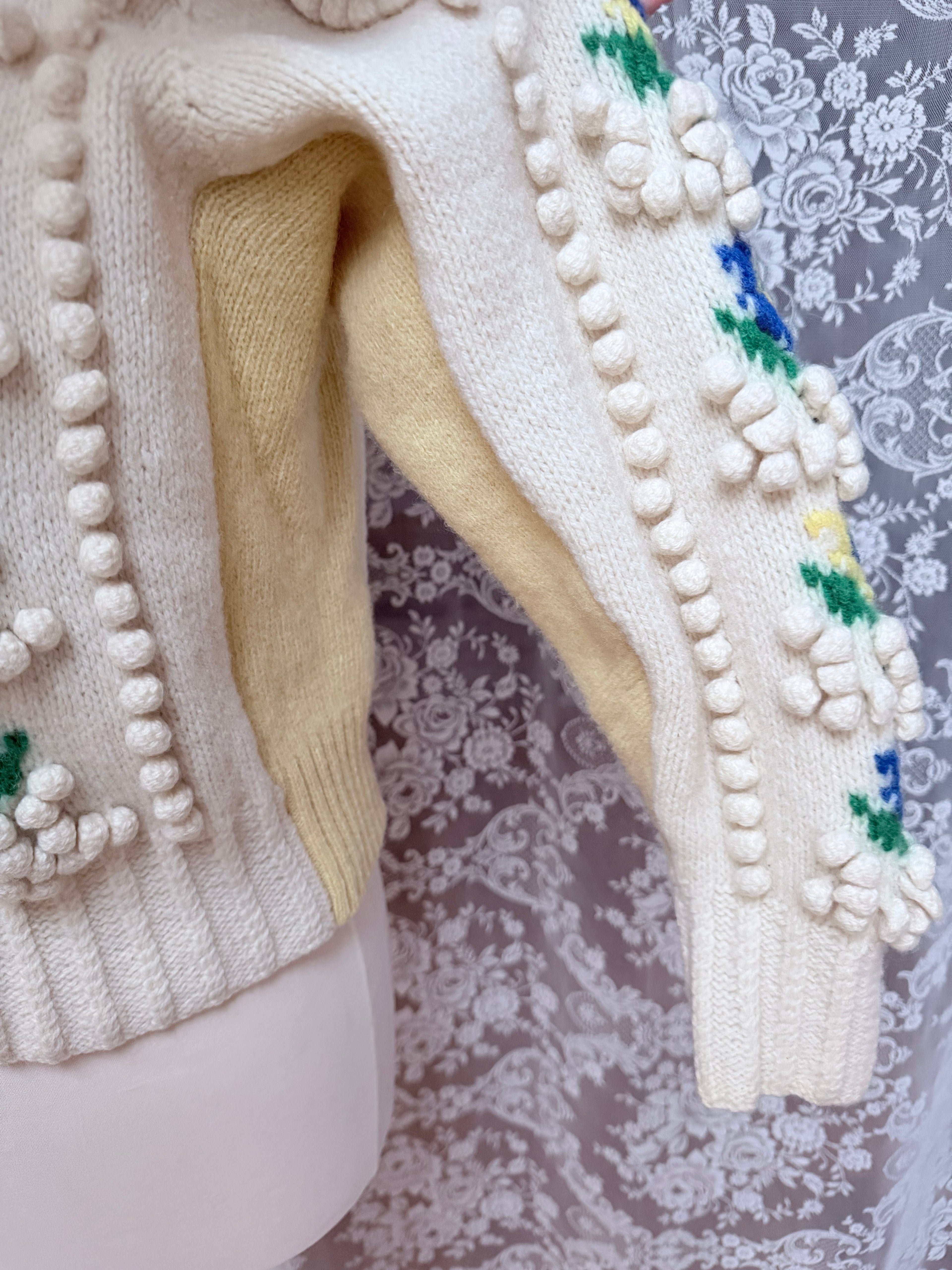 The Katharina: Vintage Austrian Floral Wool Cardigan with Antique Coin Buttons