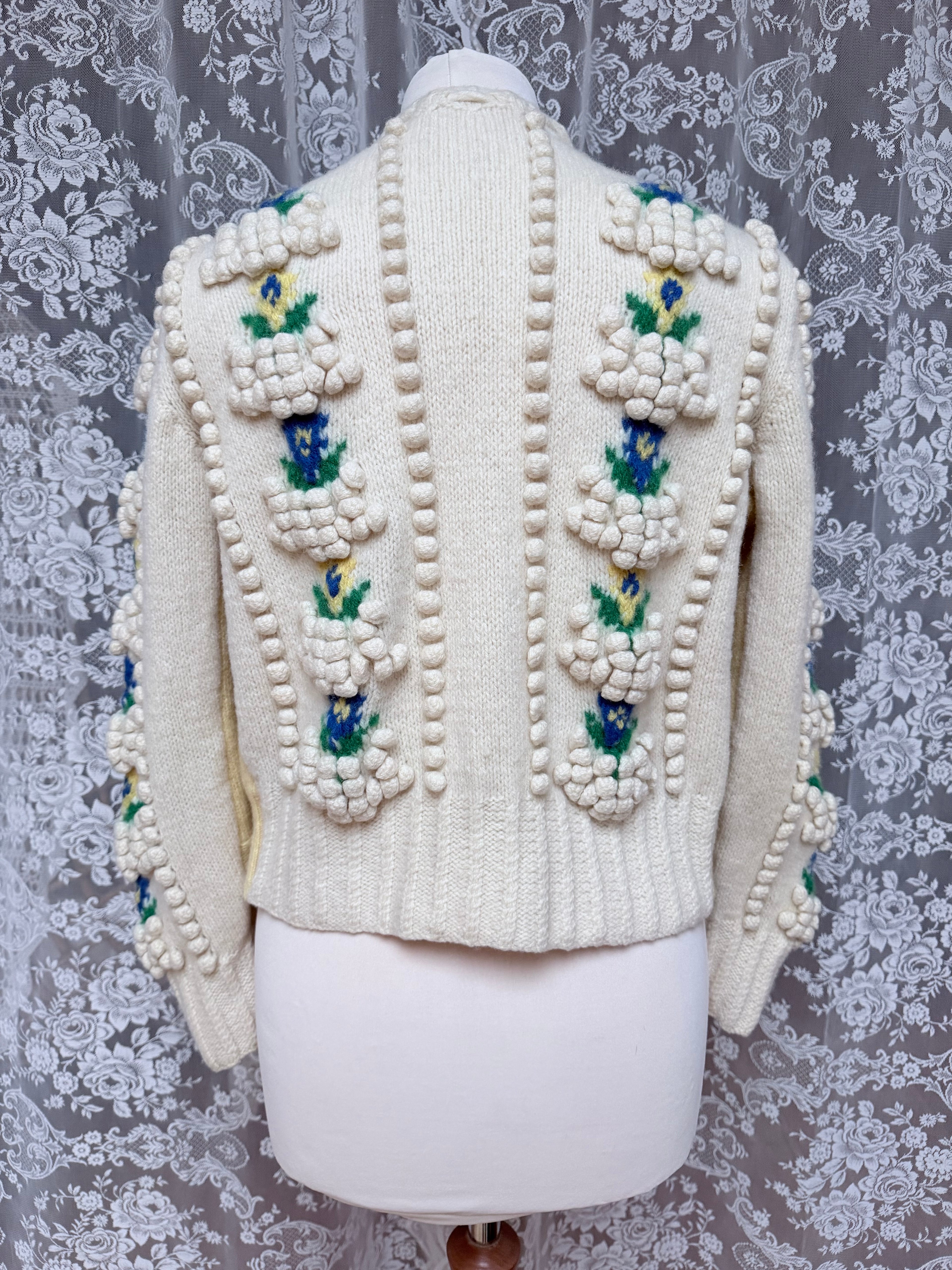 The Katharina: Vintage Austrian Floral Wool Cardigan with Antique Coin Buttons