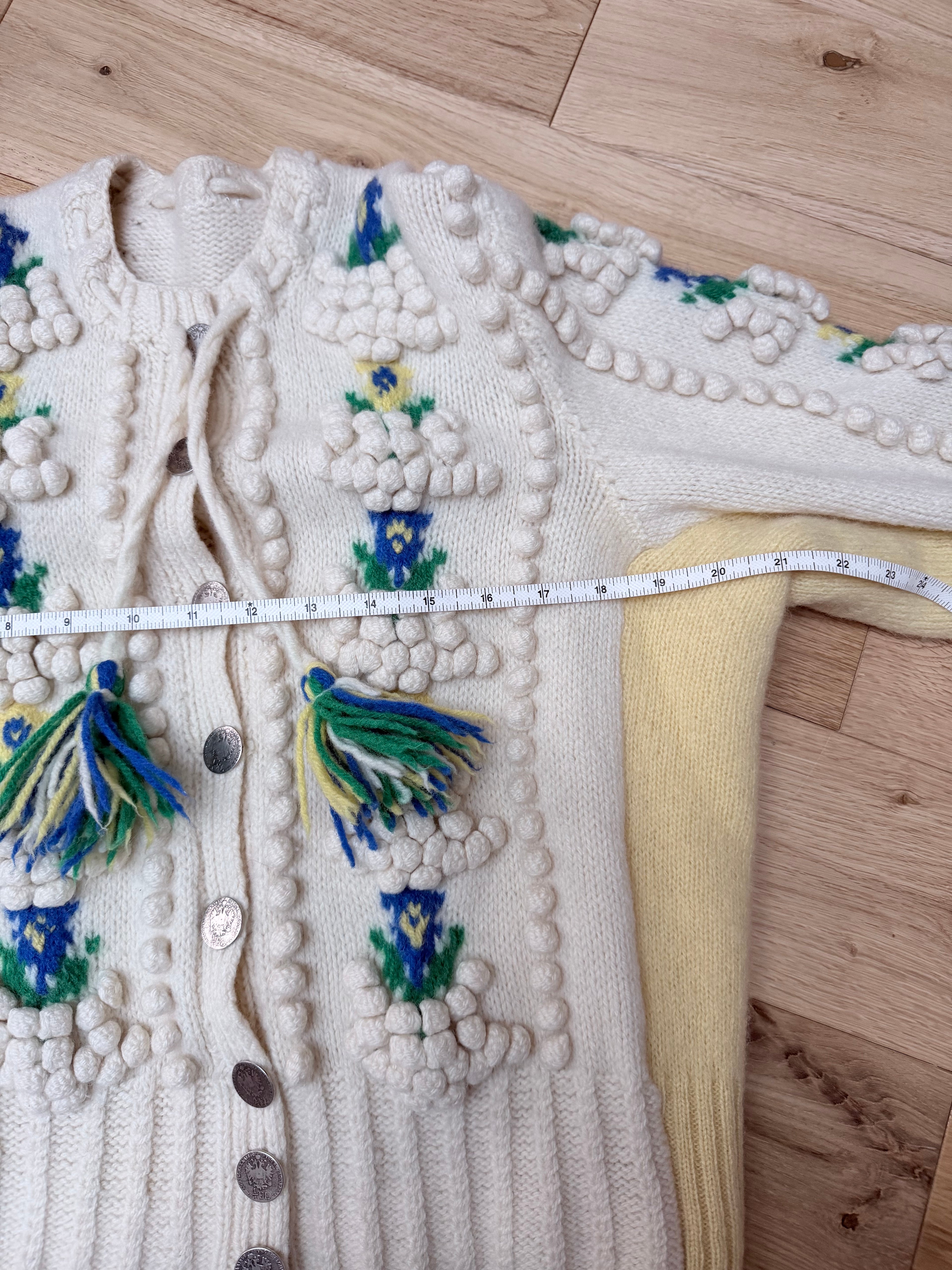 The Katharina: Vintage Austrian Floral Wool Cardigan with Antique Coin Buttons