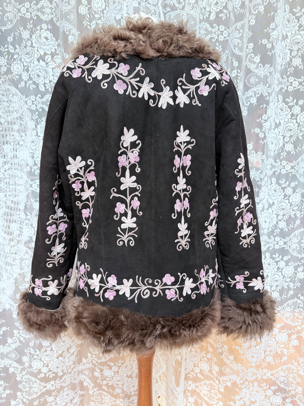 The Ariana: Vintage 1970s Suede Floral Embroidered Afghan Coat