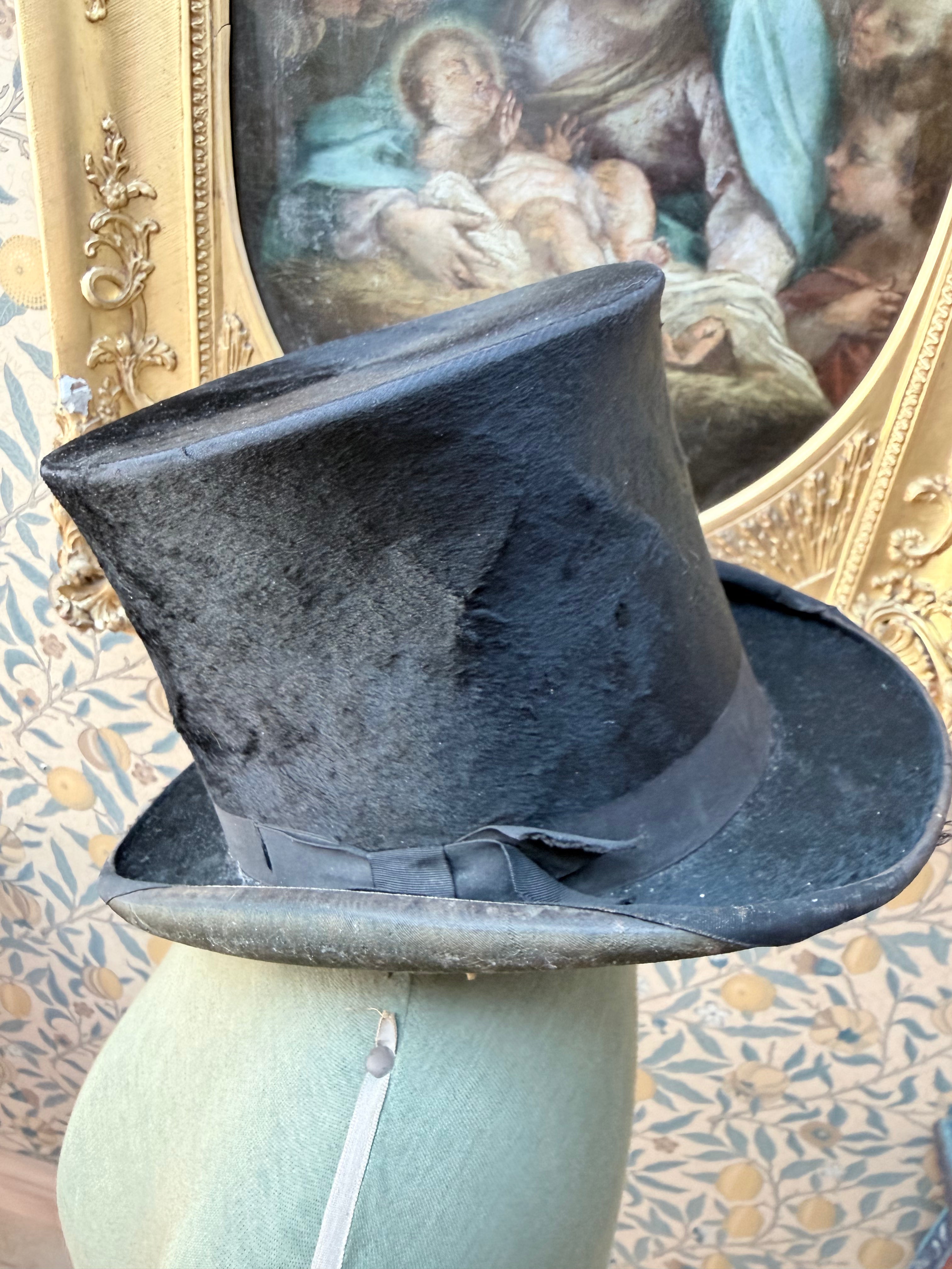 Rare Antique 19th Century Black Top Hat | Gothic Victorian Collector’s Piece