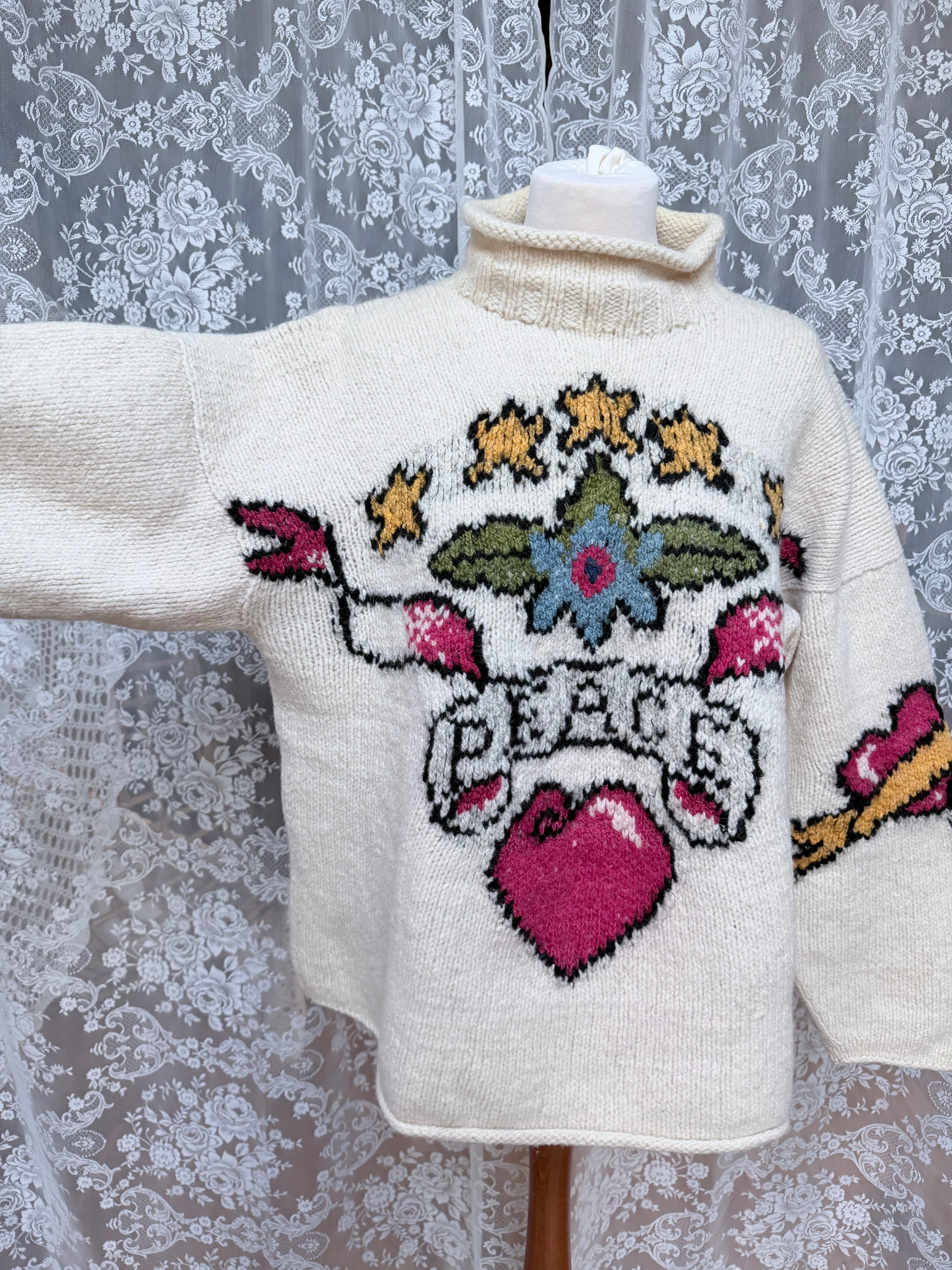 The Isabella: Vintage Amano 1990s Cream Wool Peace Jumper