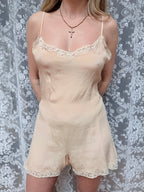 Rare 1920s/1930s Peach Silk Step-In Lace Playsuit