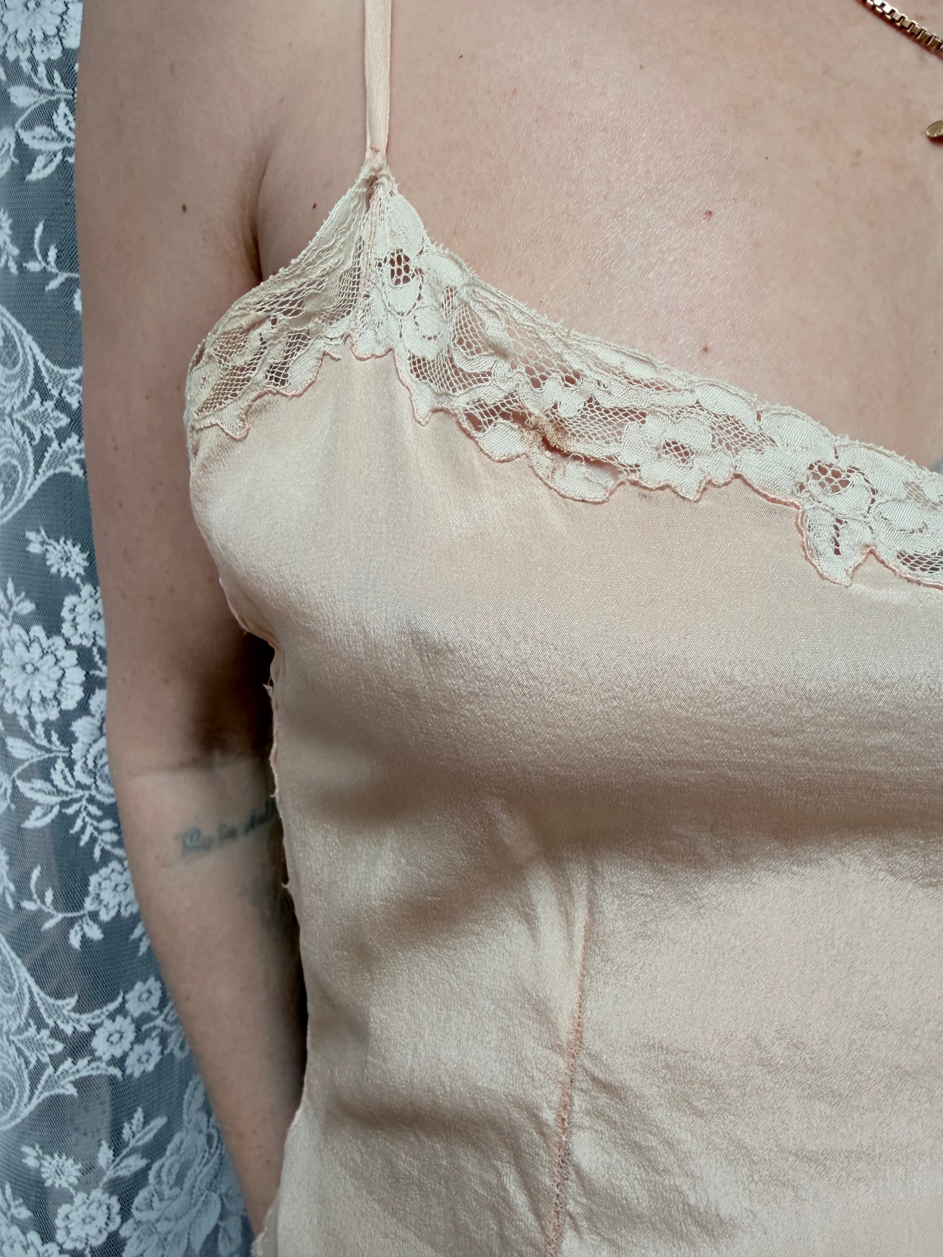 Rare 1920s/1930s Peach Silk Step-In Lace Playsuit