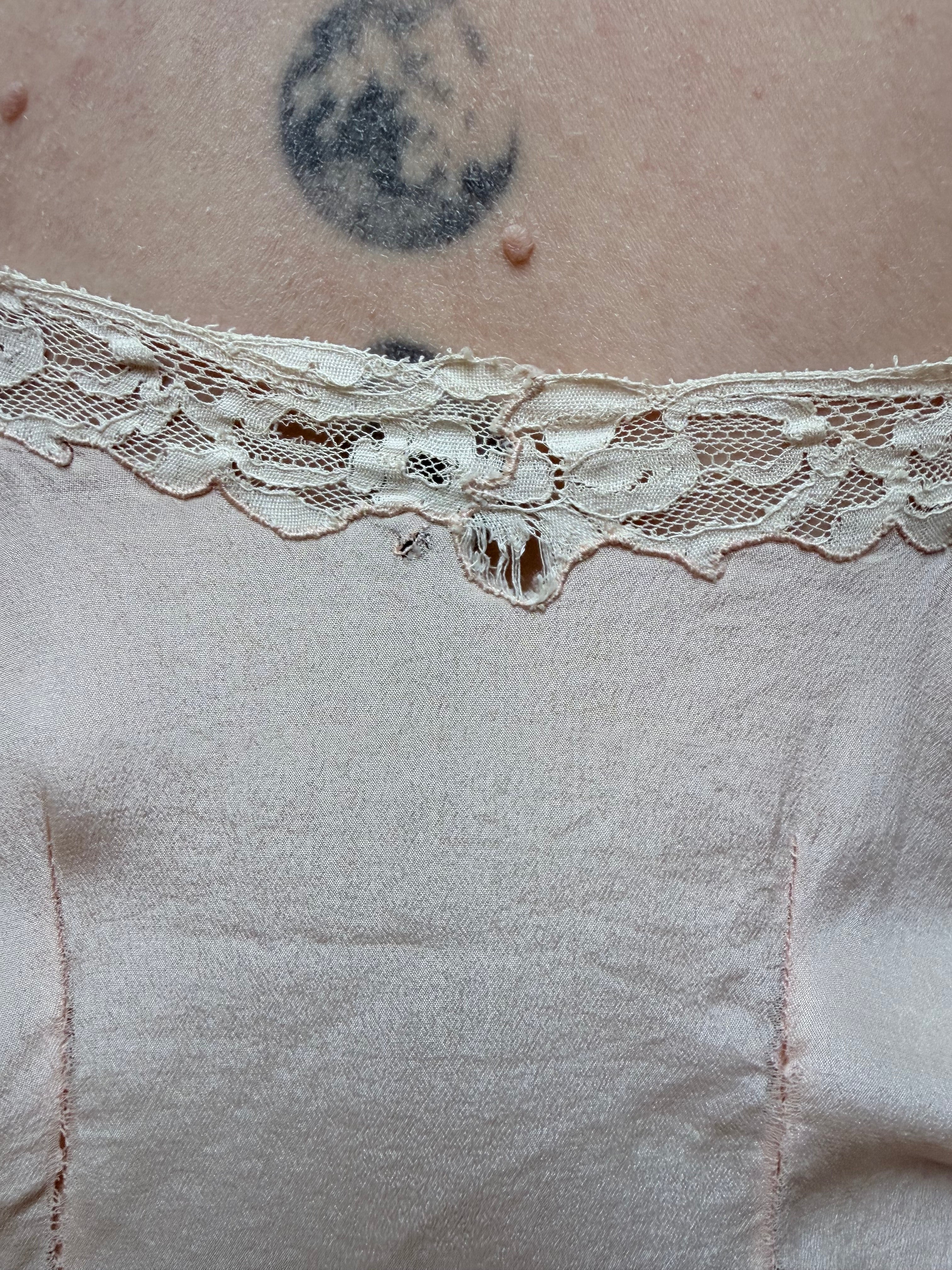 Rare 1920s/1930s Peach Silk Step-In Lace Playsuit