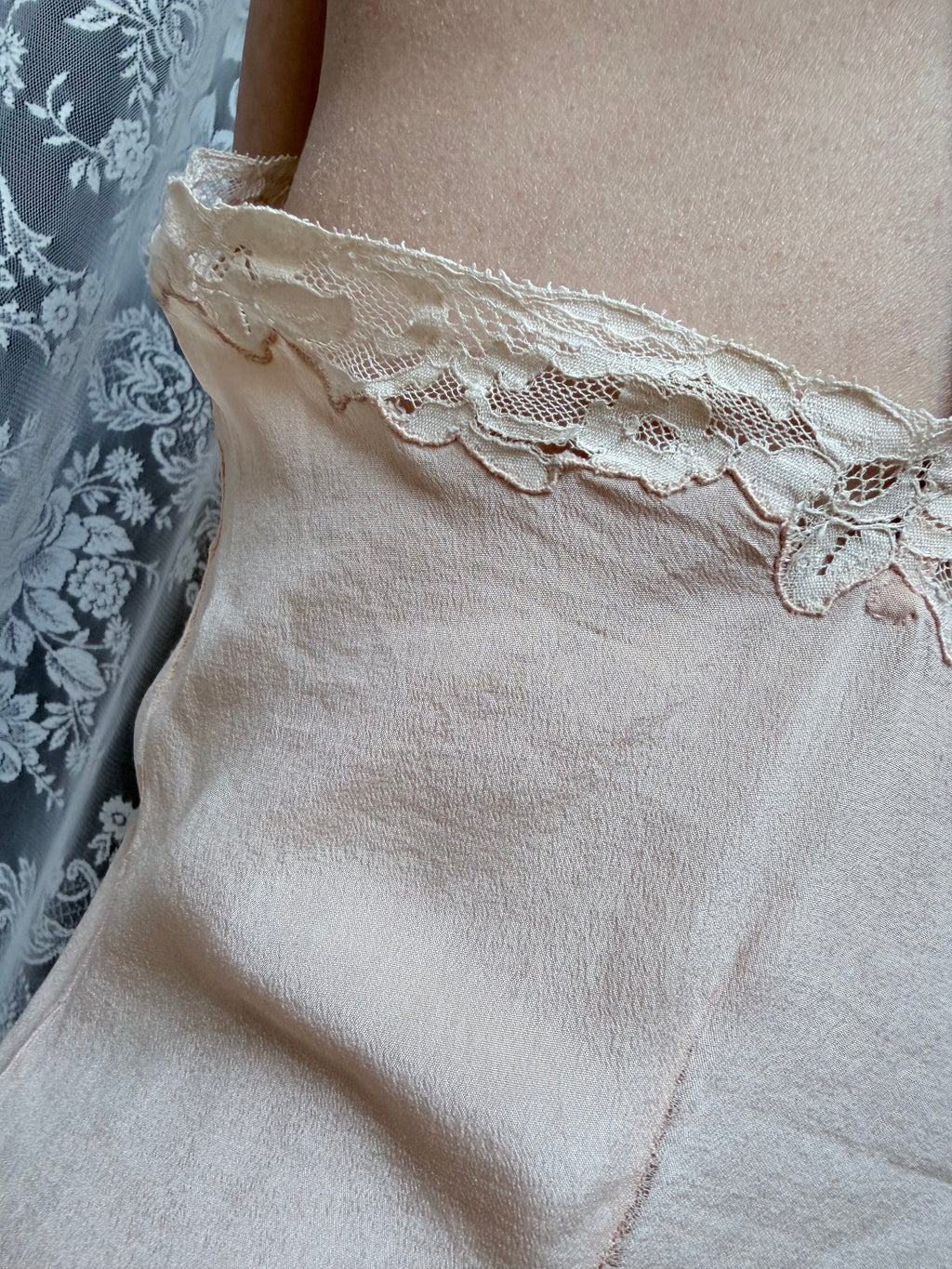 Rare 1920s/1930s Peach Silk Step-In Lace Playsuit