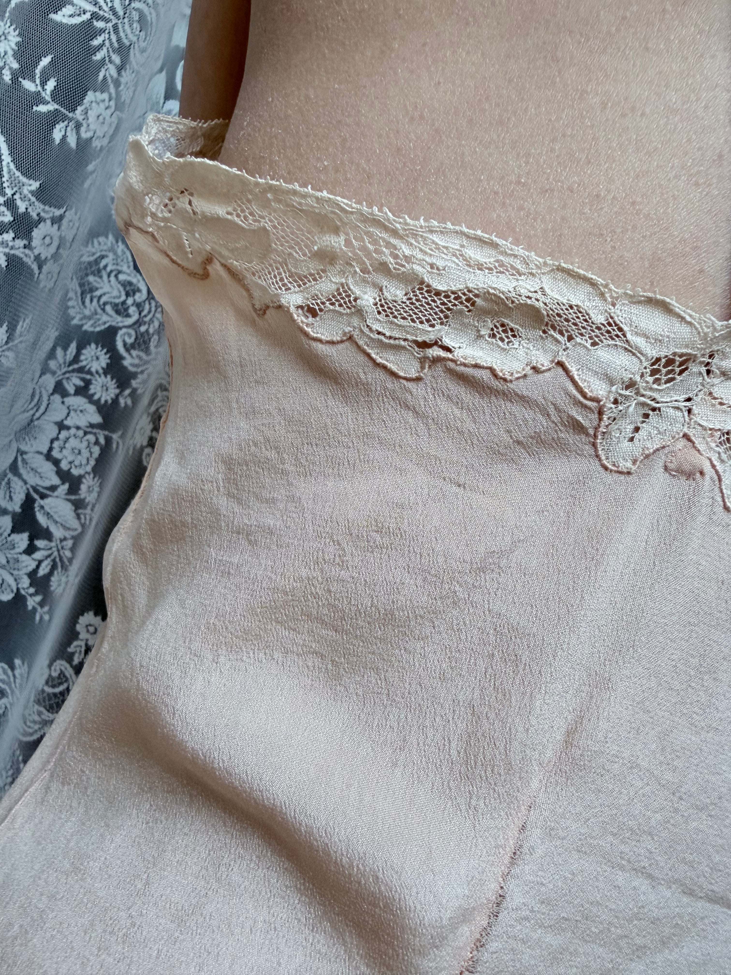 Rare 1920s/1930s Peach Silk Step-In Lace Playsuit
