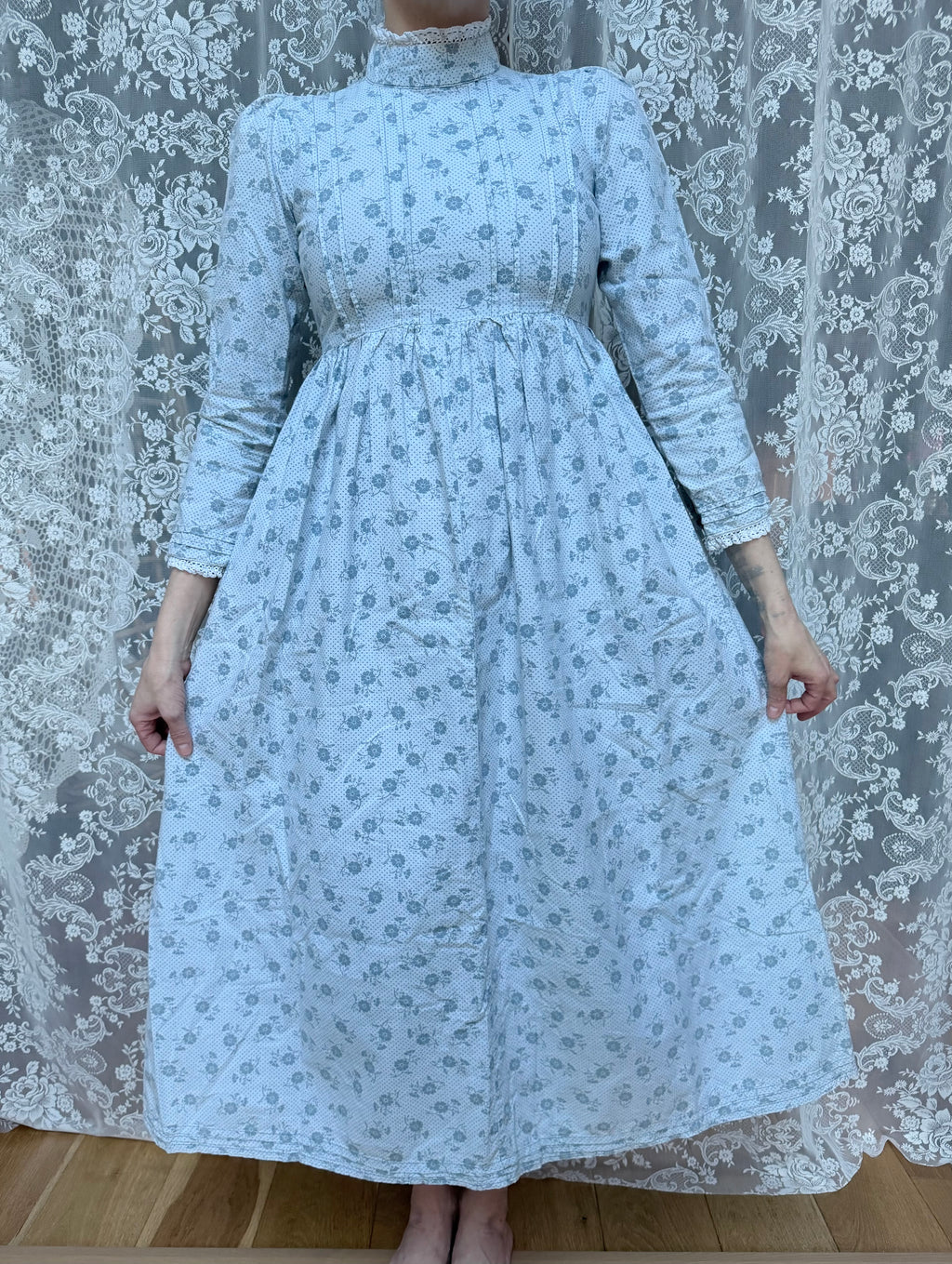 Vintage 1970s Laura Ashley Periwinkle Blue Prairie Dress