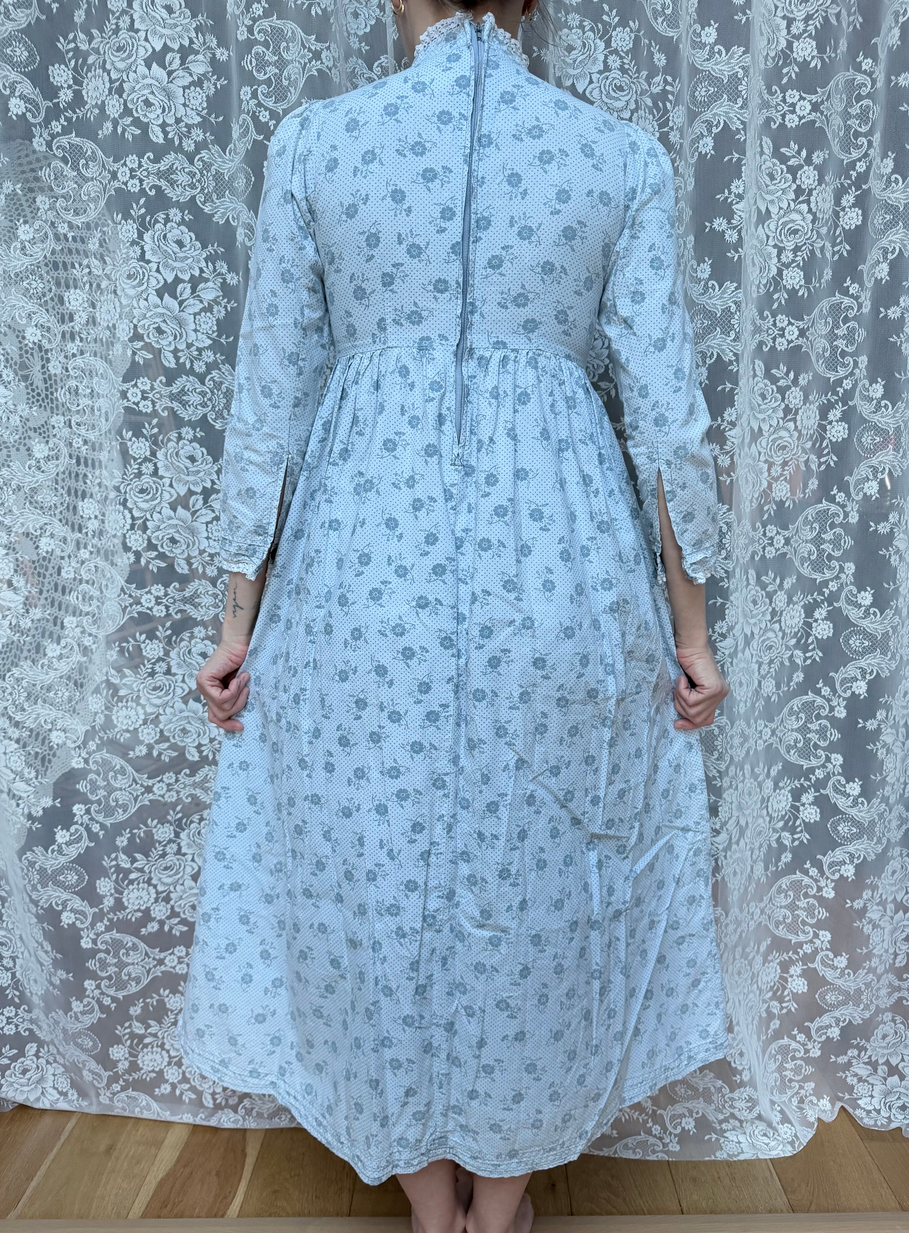 Vintage 1970s Laura Ashley Periwinkle Blue Prairie Dress