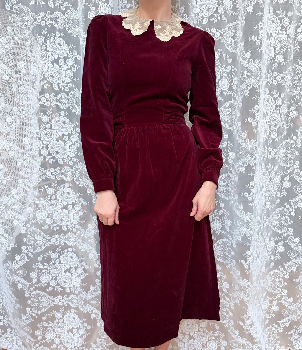 Vintage Laura Ashley Red Velvet Midi Dress