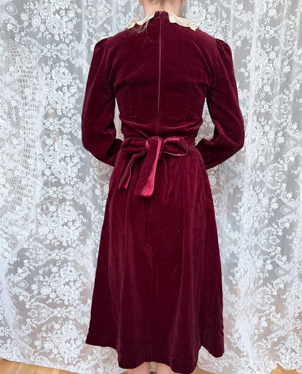 Vintage Laura Ashley Red Velvet Midi Dress