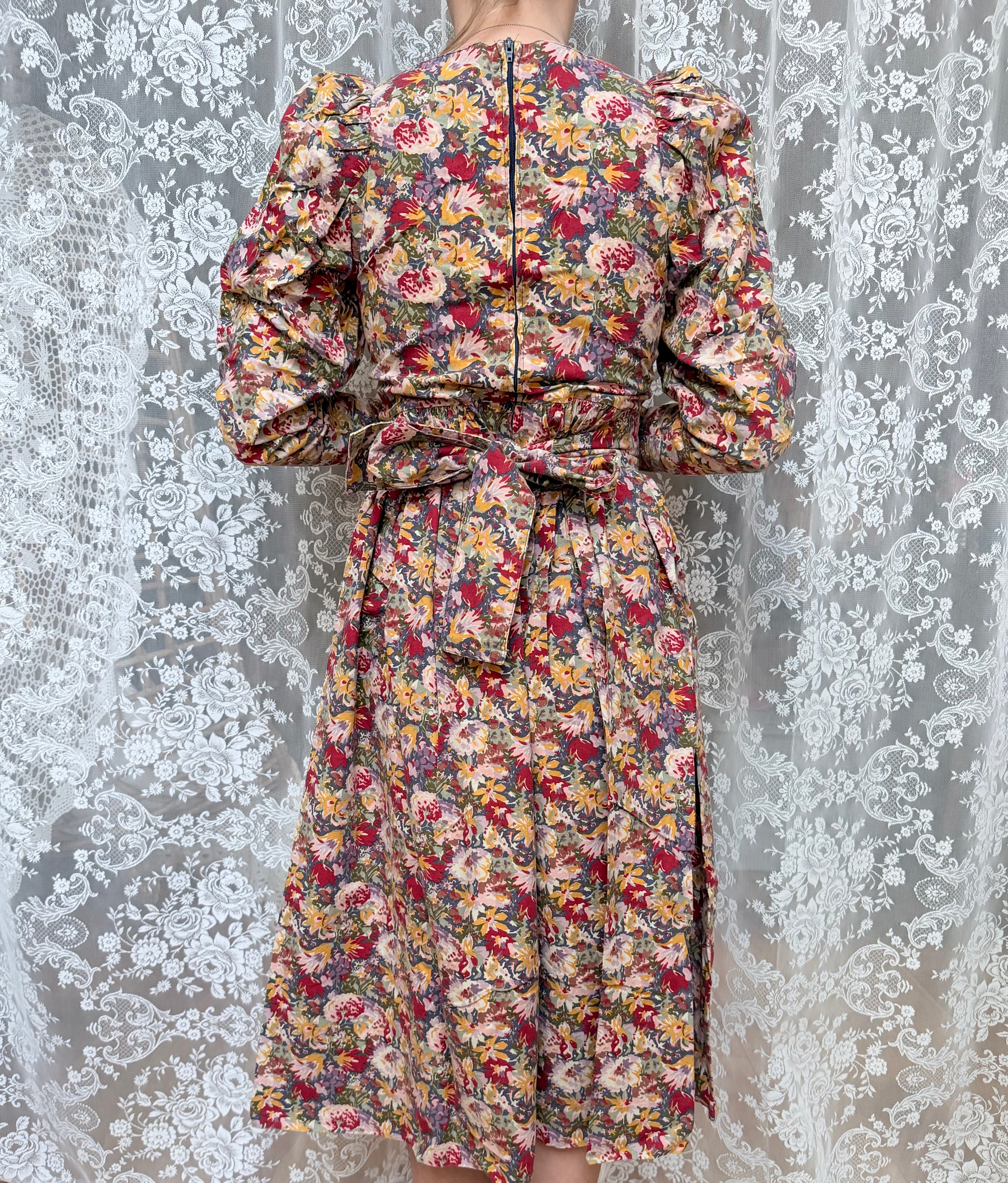 Vintage 1980s Laura Ashley Floral Midi Dress