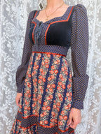 Vintage 1970s Gunne Sax Cabbage Rose Midi Dress