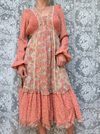 Vintage 1970s Jodie T of California Patchwork Prairie Dress in Peachy Pink