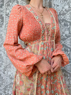 Vintage 1970s Jodie T of California Patchwork Prairie Dress in Peachy Pink