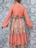 Vintage 1970s Jodie T of California Patchwork Prairie Dress in Peachy Pink