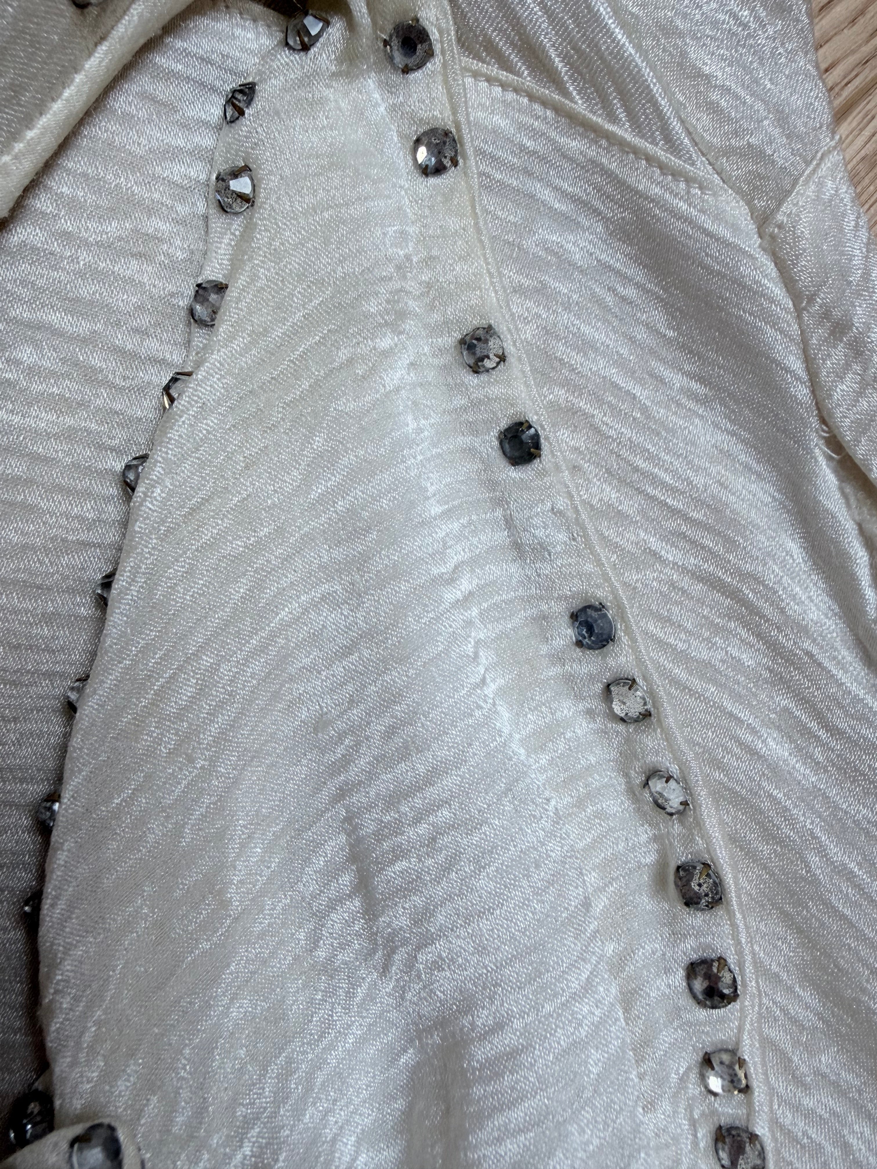 Antique Museum-Archived 1930s Silk Satin Cold-Shoulder Gown