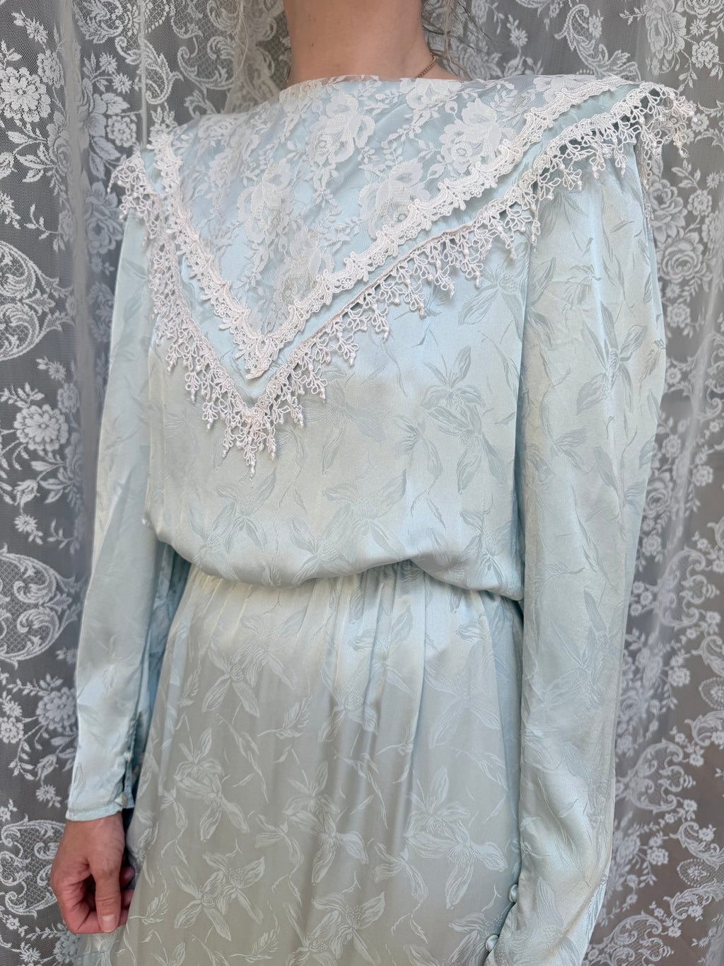 Vintage 1980s Gunne Sax Scott McClintock Turquoise Pinafore Collar Dress