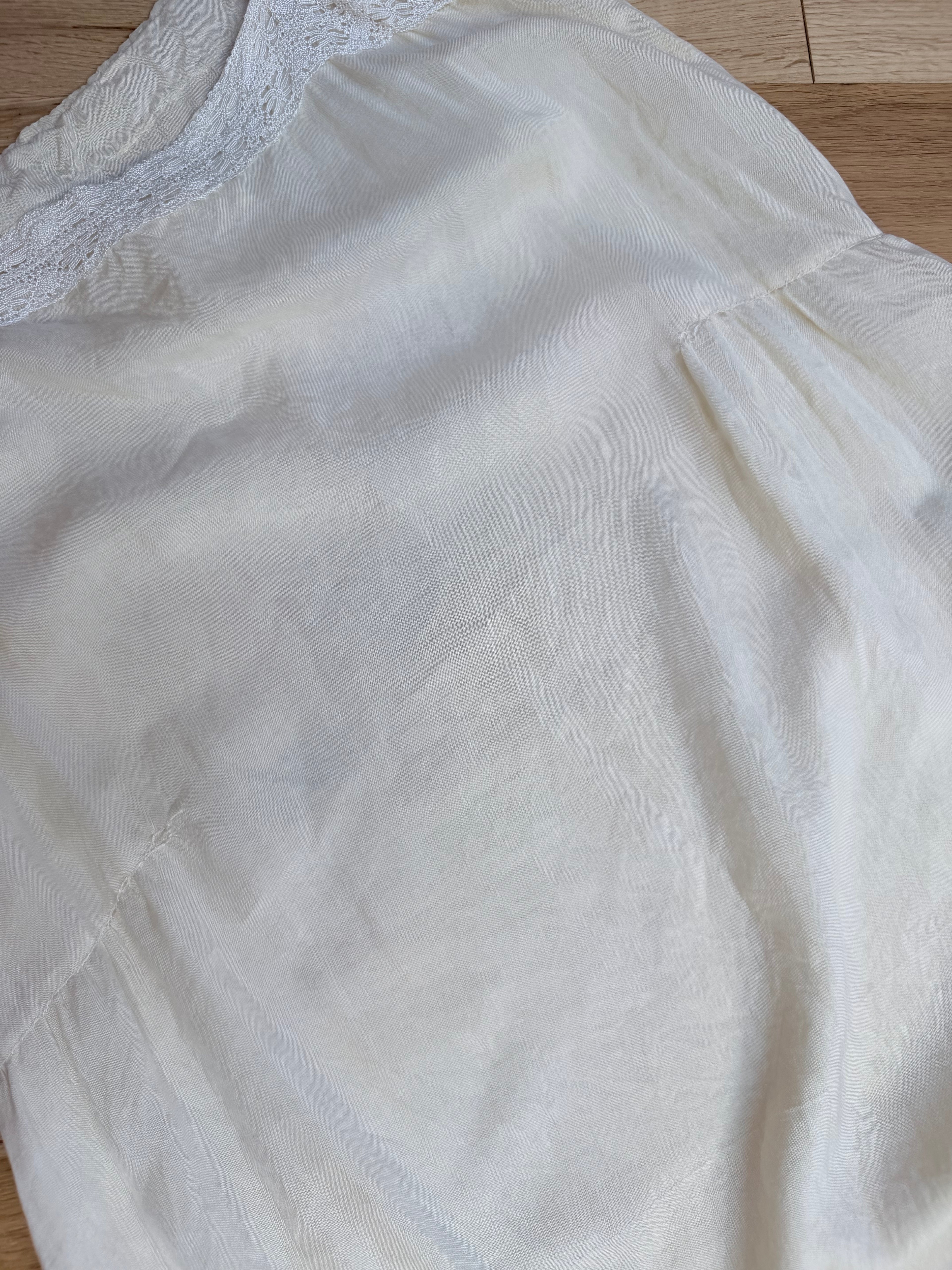 Antique 1920s Cream Cotton Slip Midi Dress with Lace Trim