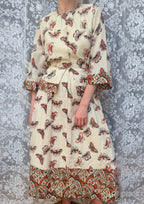 Vintage 1970s Annie Gough Butterfly Wool Peplum Midi Dress
