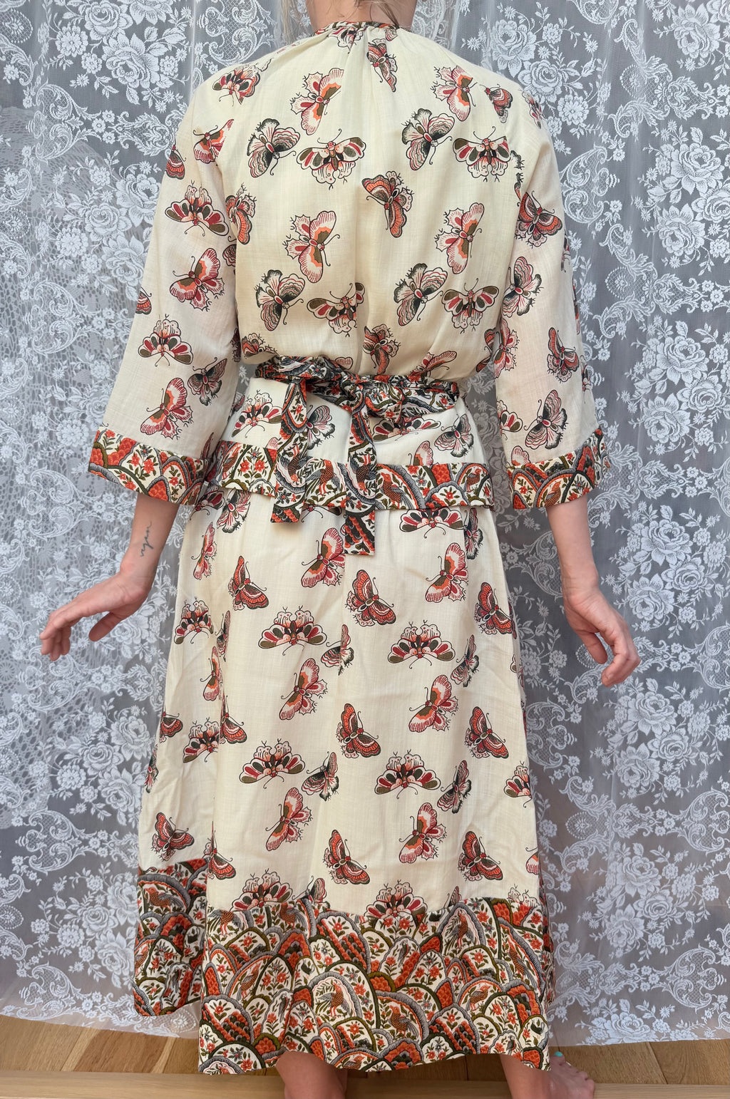 Vintage 1970s Annie Gough Butterfly Wool Peplum Midi Dress