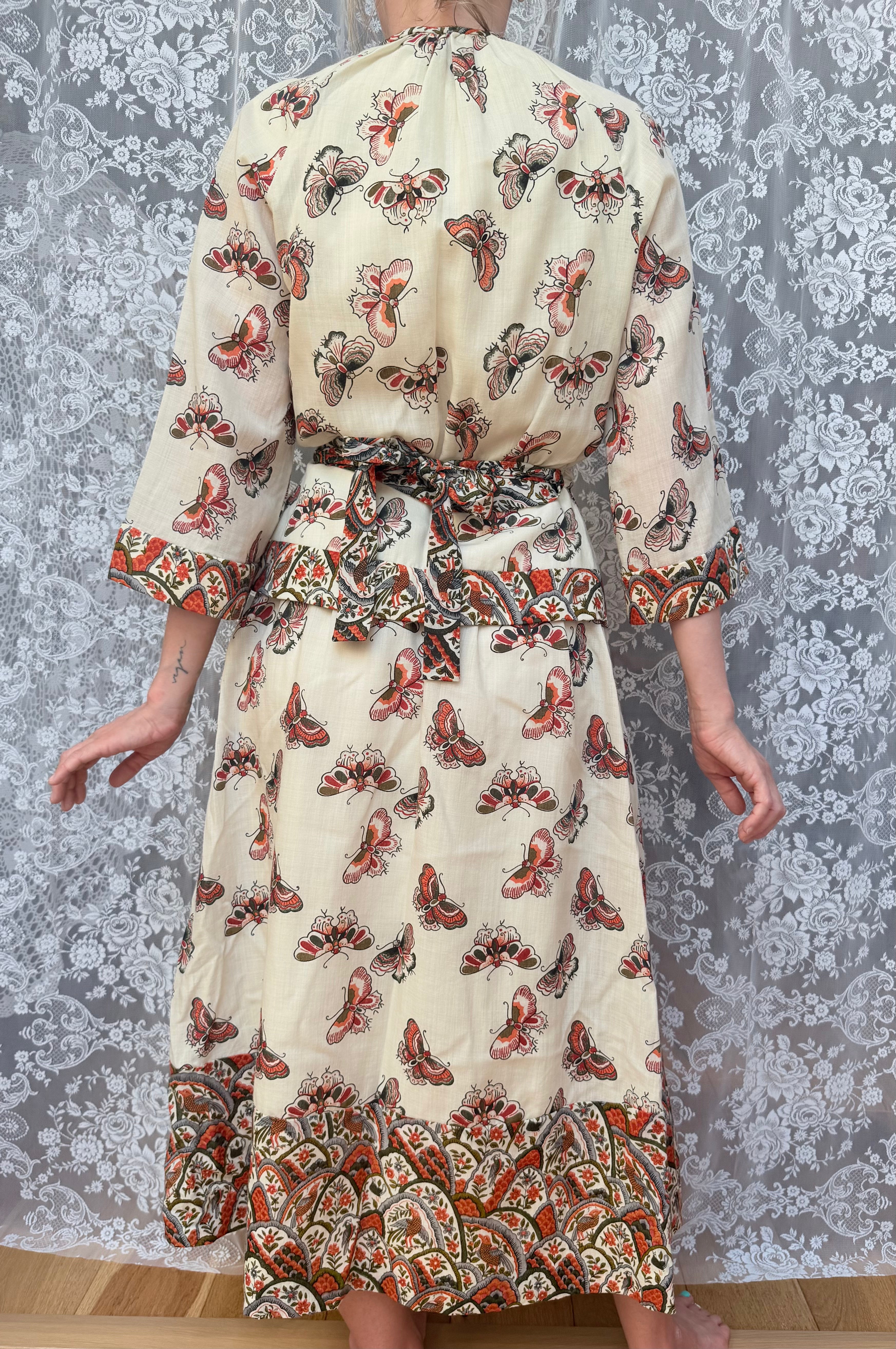 Vintage 1970s Annie Gough Butterfly Wool Peplum Midi Dress