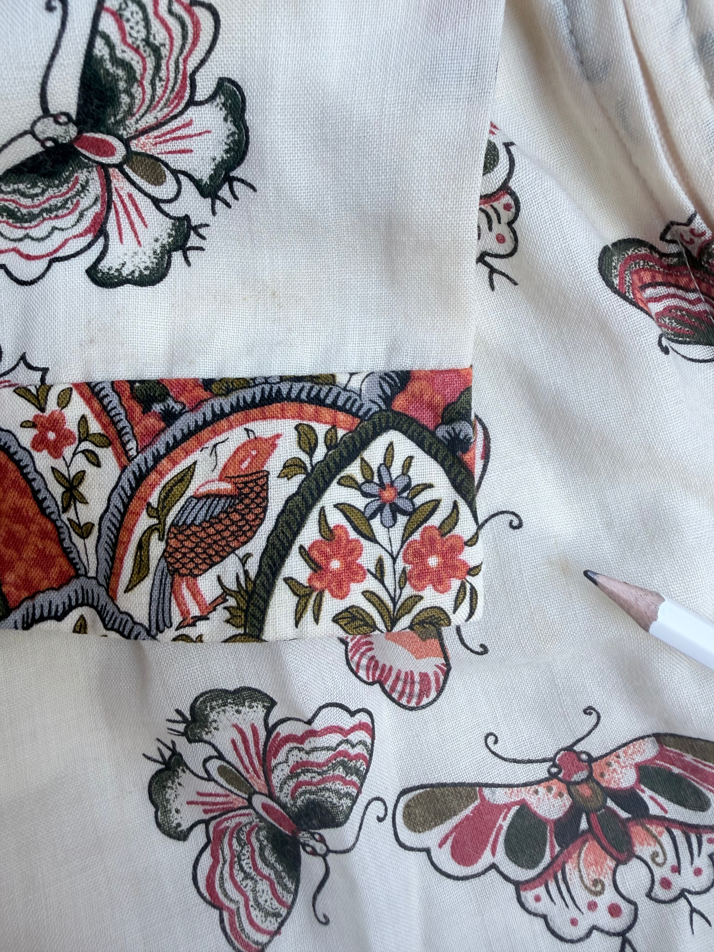Vintage 1970s Annie Gough Butterfly Wool Peplum Midi Dress