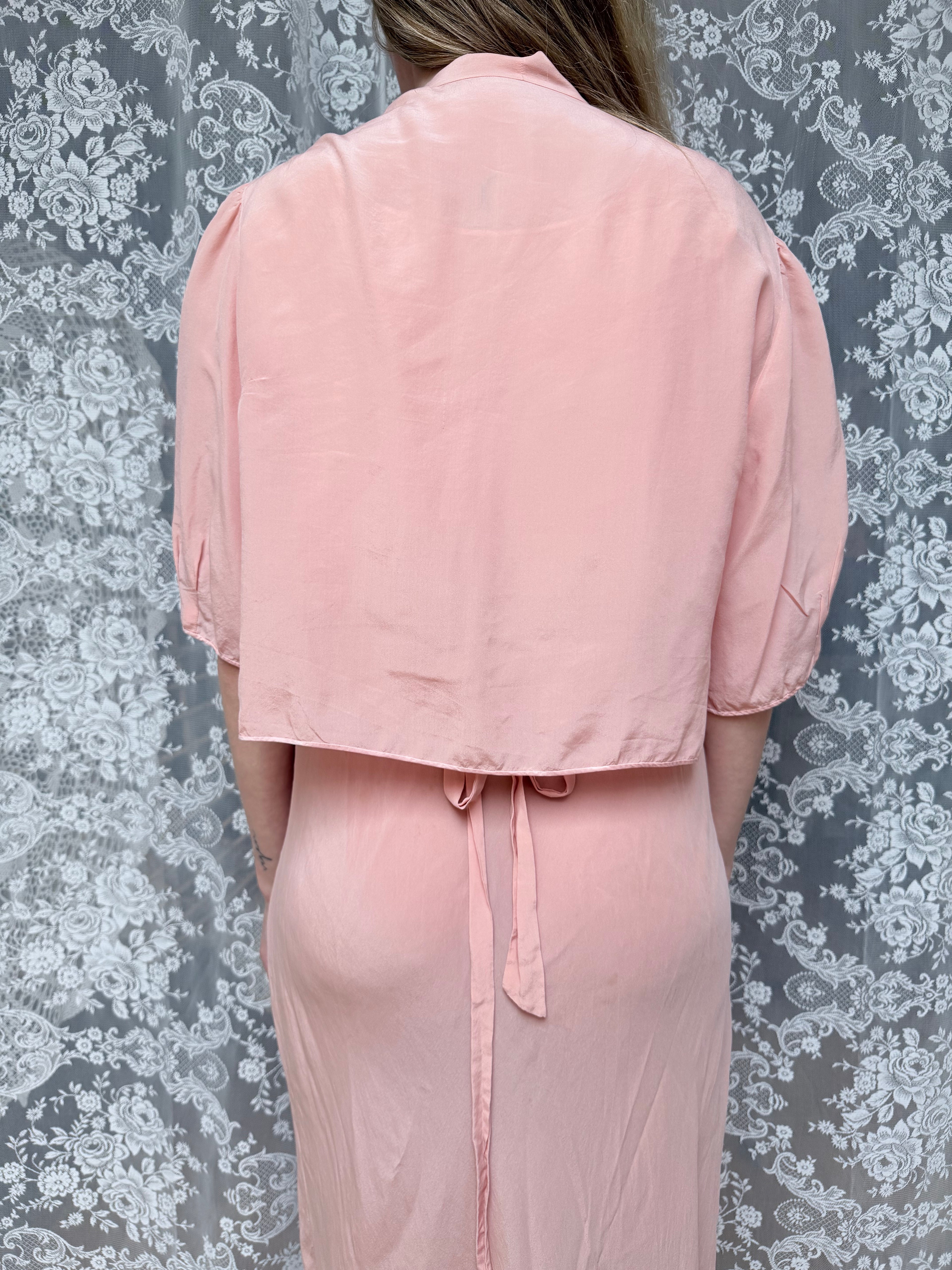 Antique Vintage 1930s Pink Silk Two-Piece Gown & Jacket Set