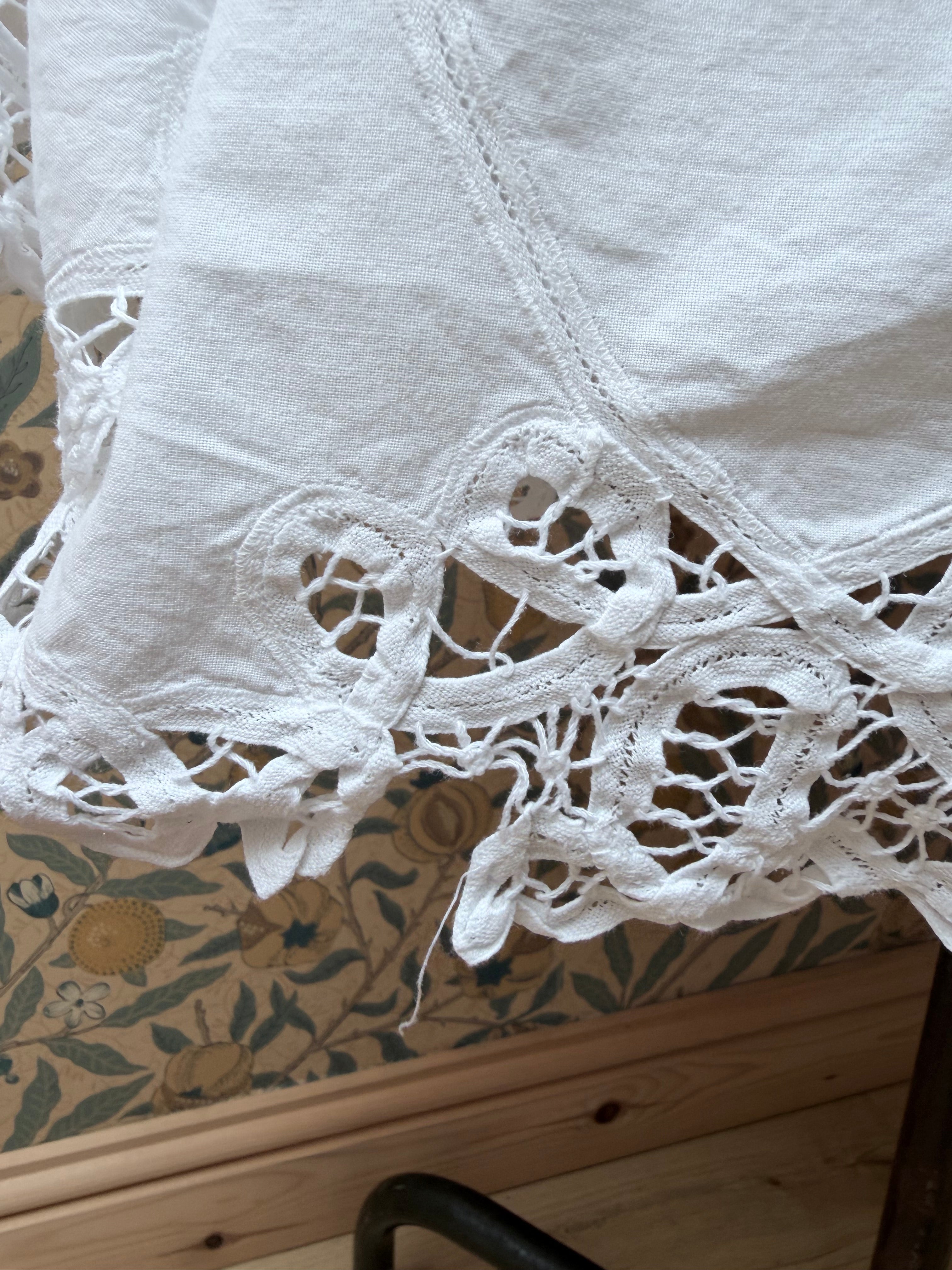 Vintage Cotton Lace Cut Out Bell Sleeve Mini Dress | The Tablecloth Collection
