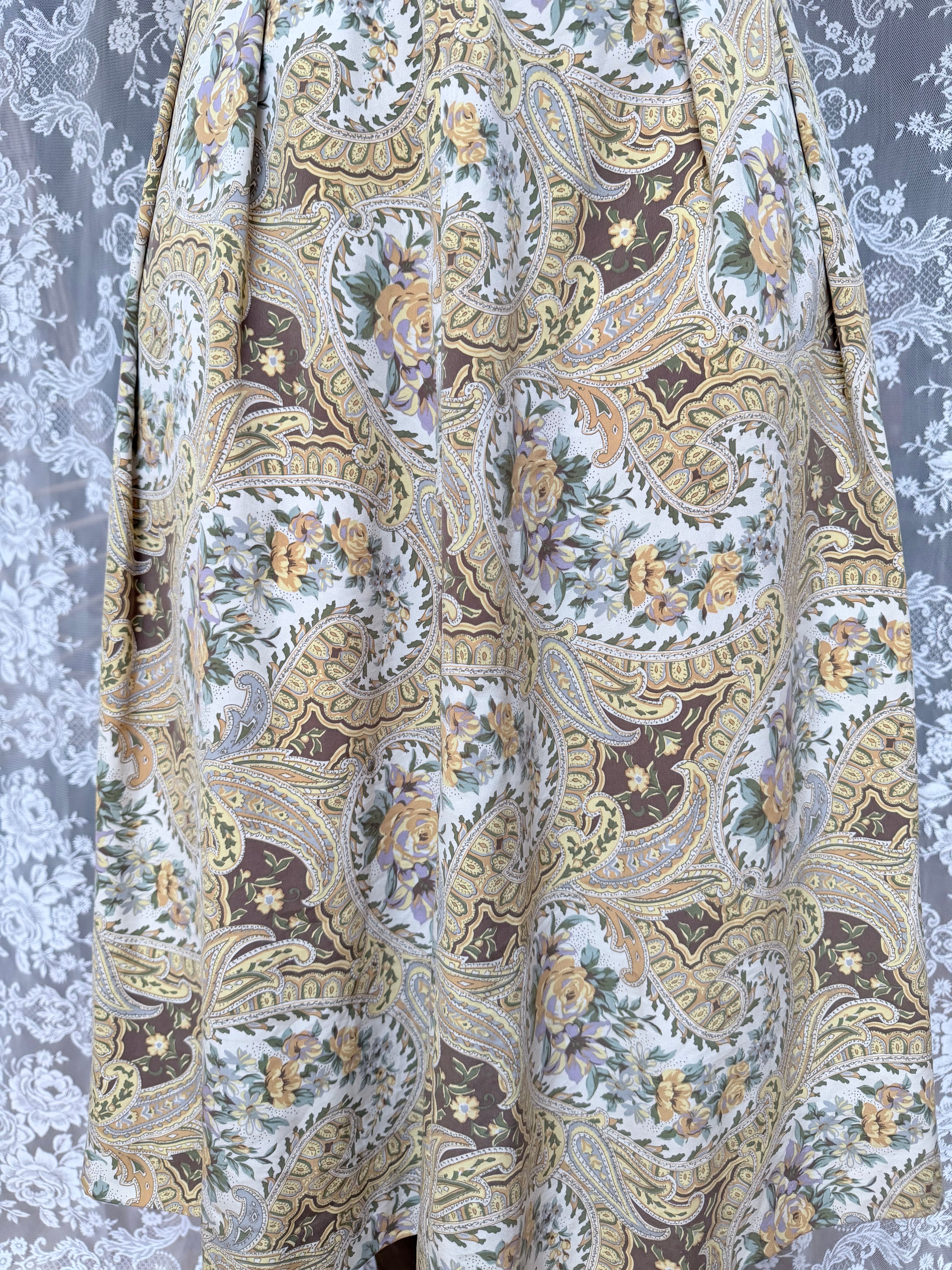 Vintage 1980s Burberrys Silk Paisley Floral Midi Skirt