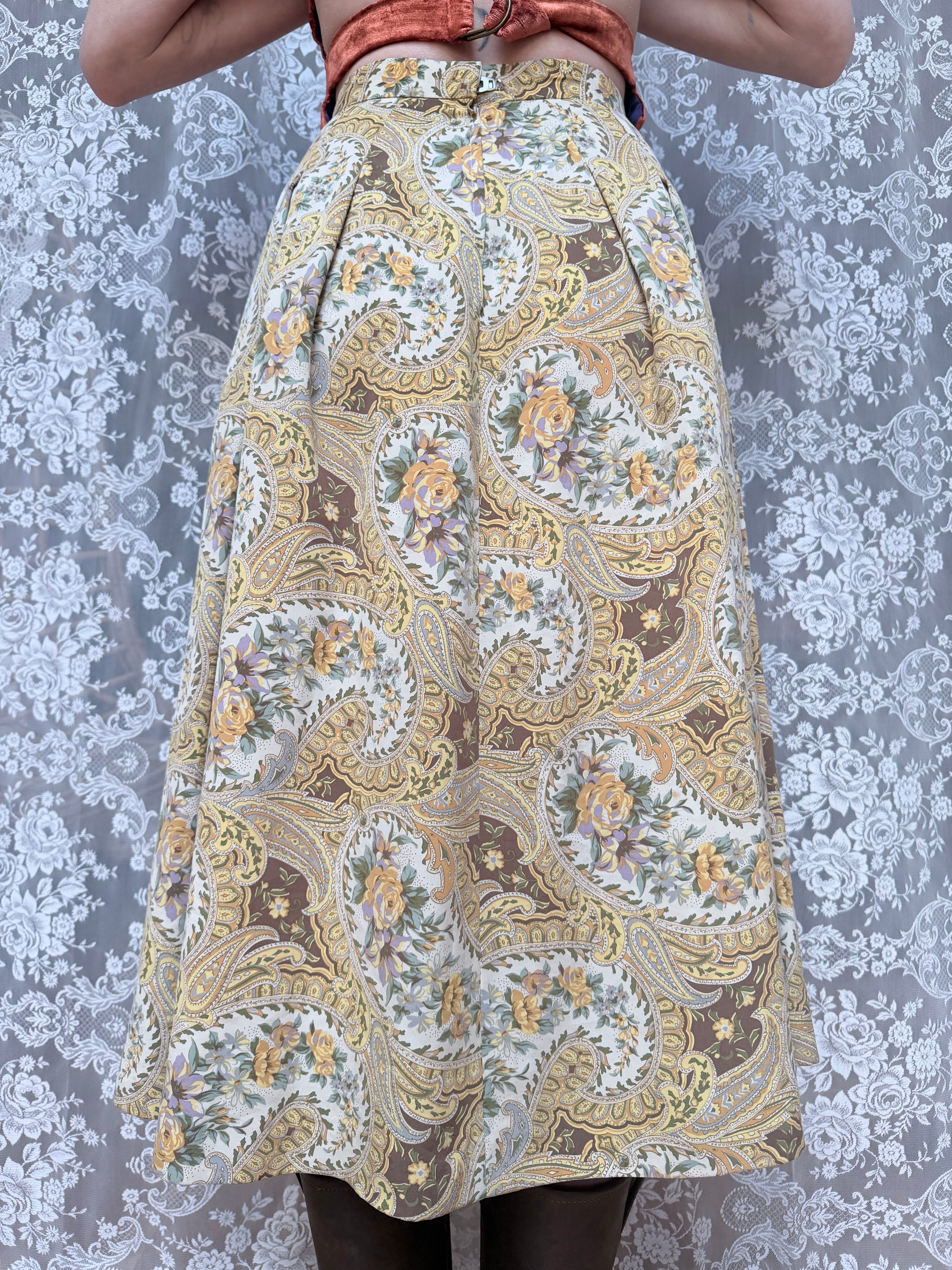Vintage 1980s Burberrys Silk Paisley Floral Midi Skirt