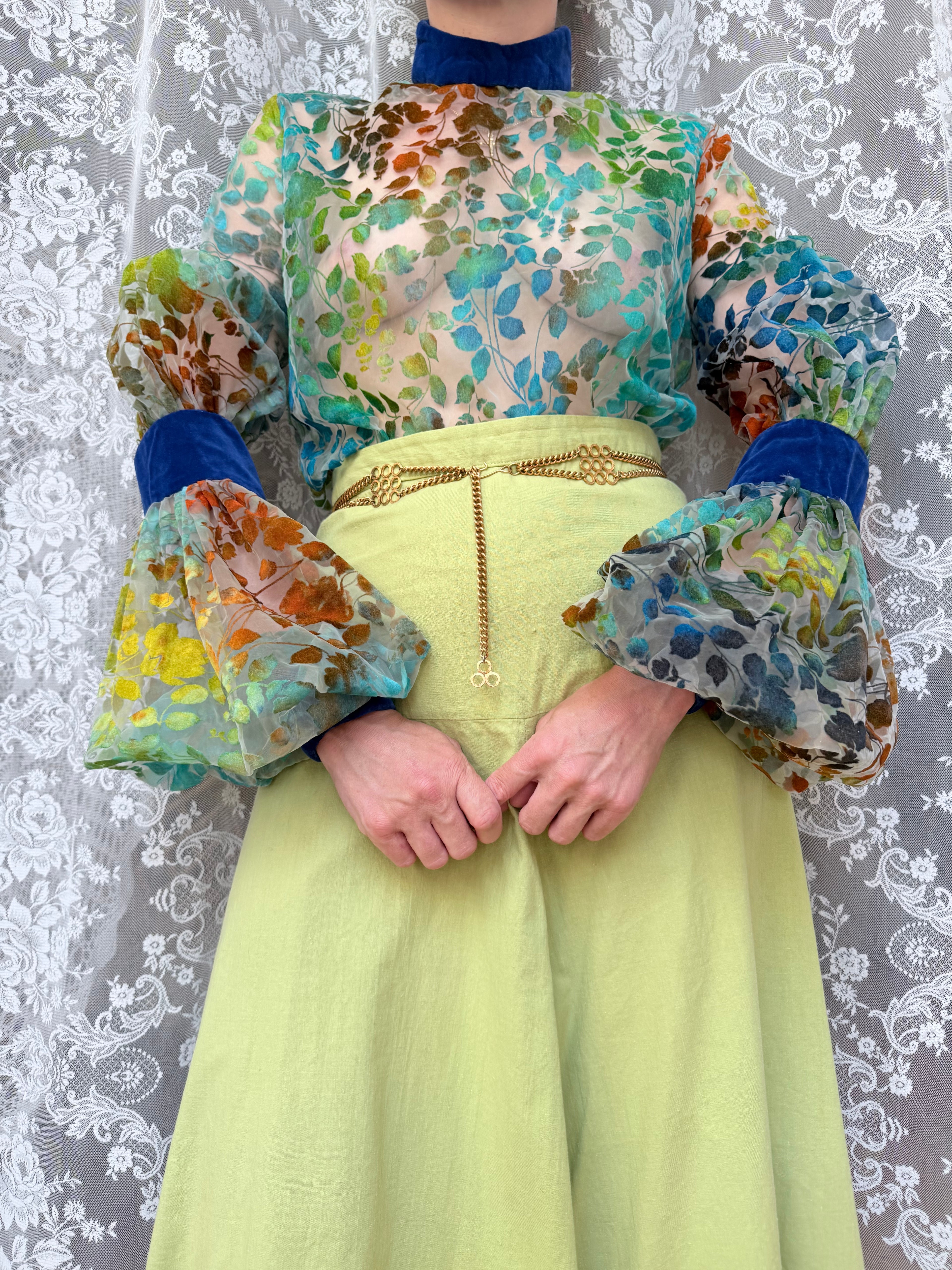 Vintage 1960s 'Mother Wouldn't Like It' Sheer Velvet Bishop Sleeve Blouse | London Boutique