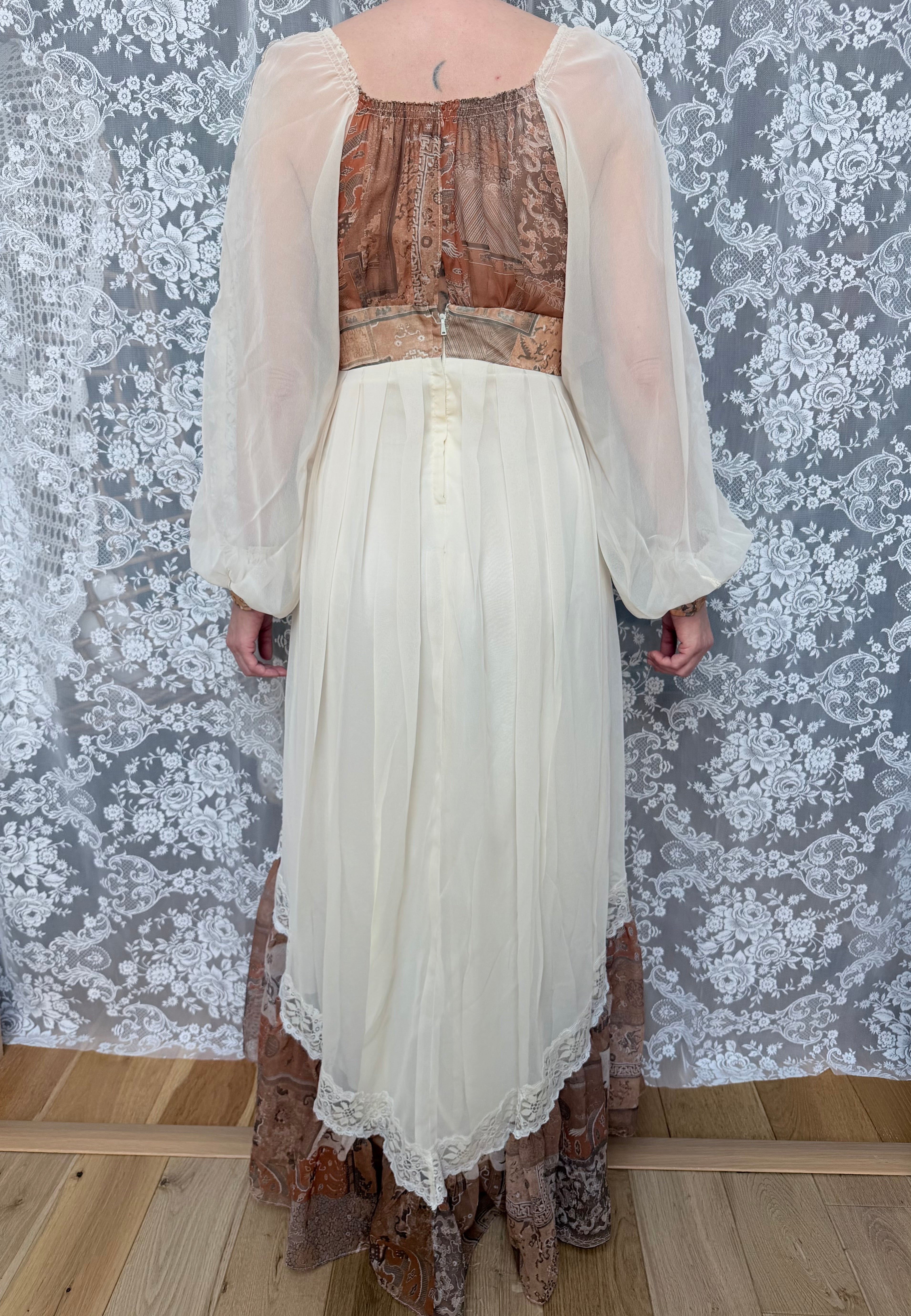 Vintage 1970s Balloon Sleeves Prairie Handmade Dress