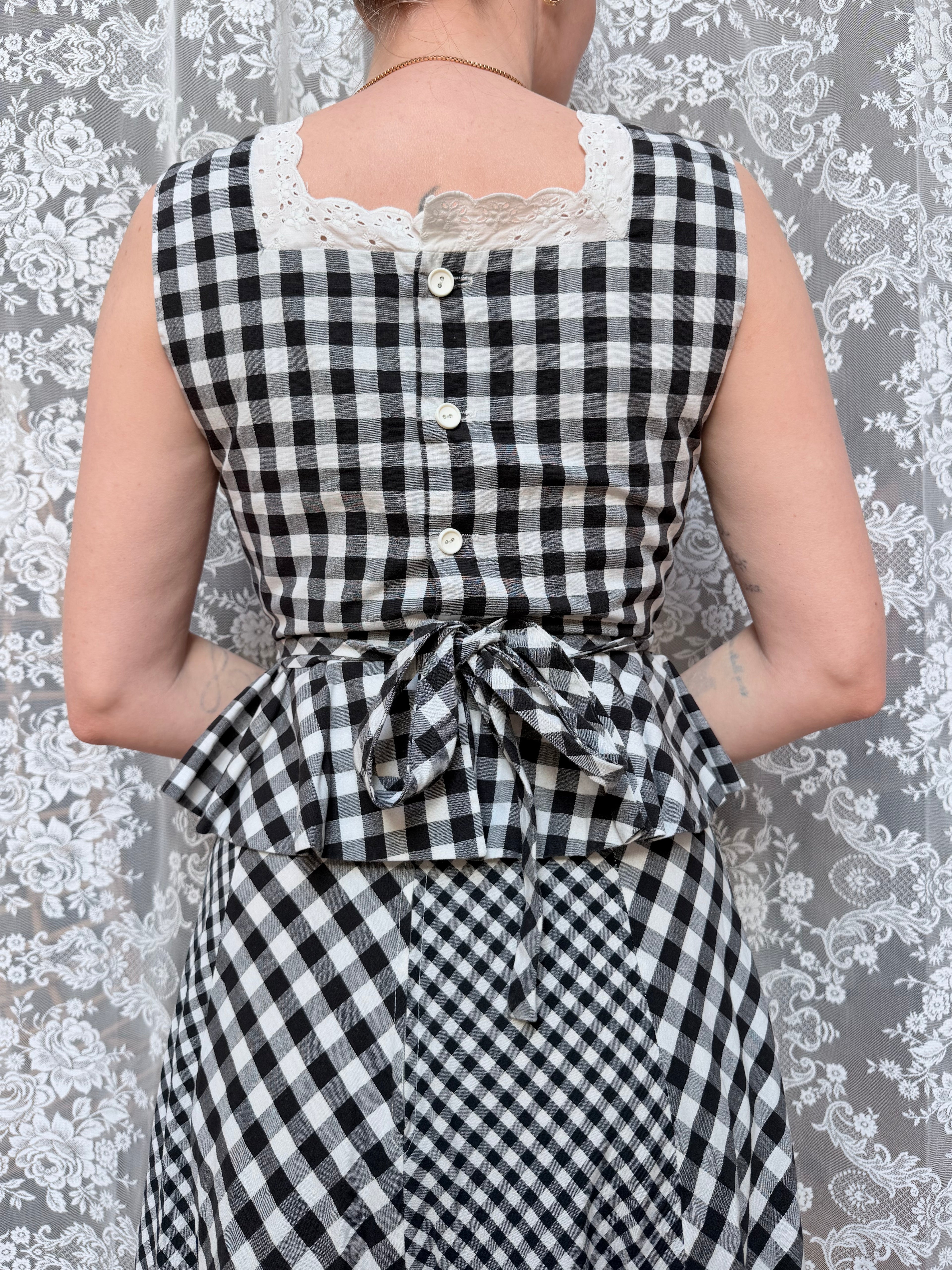 Vintage 1970s Gingham Patchwork Two Piece Prairie Set