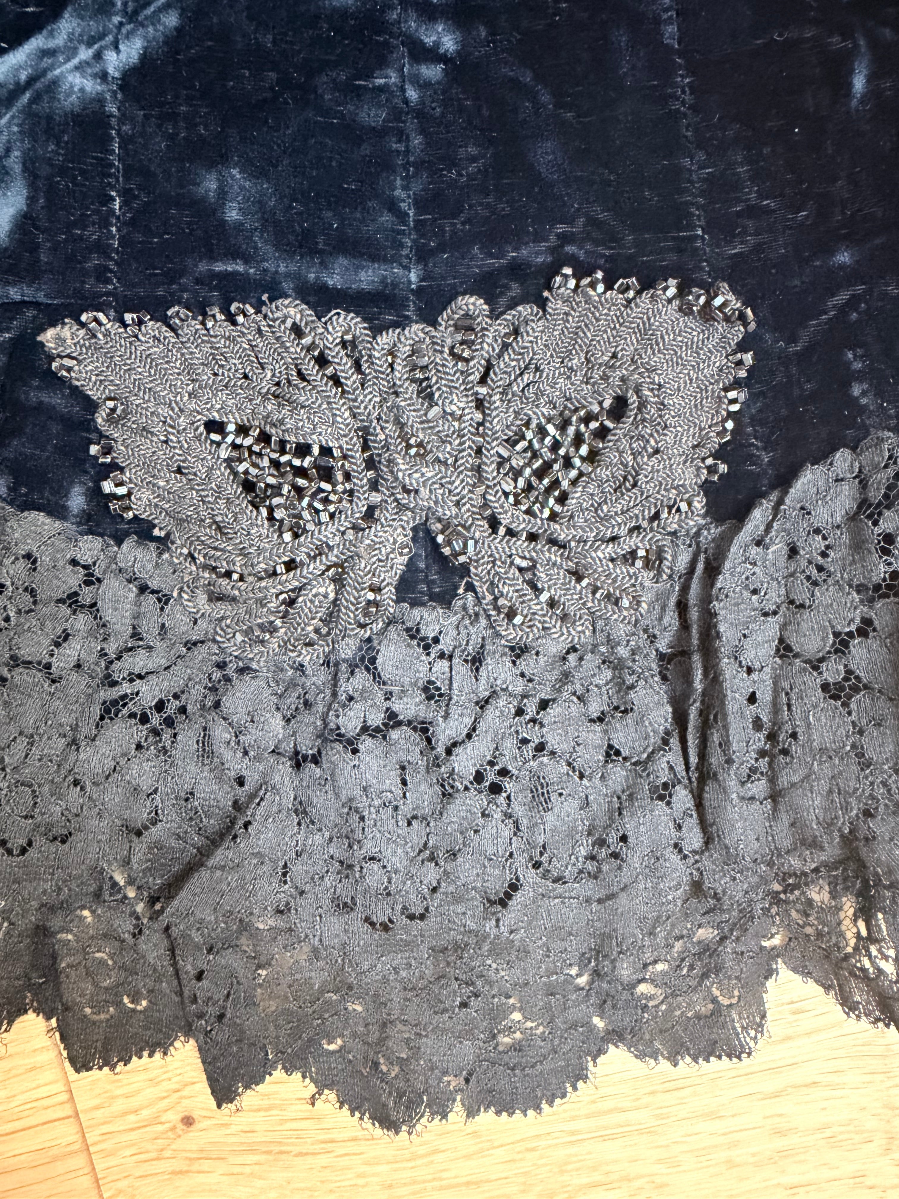 Antique Dark Blue Velvet and Lace Jacket 1890-1910