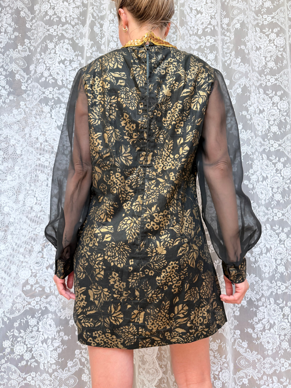 Vintage 1960s Gold Sequin Collar Party Mini Dress from Midas Man