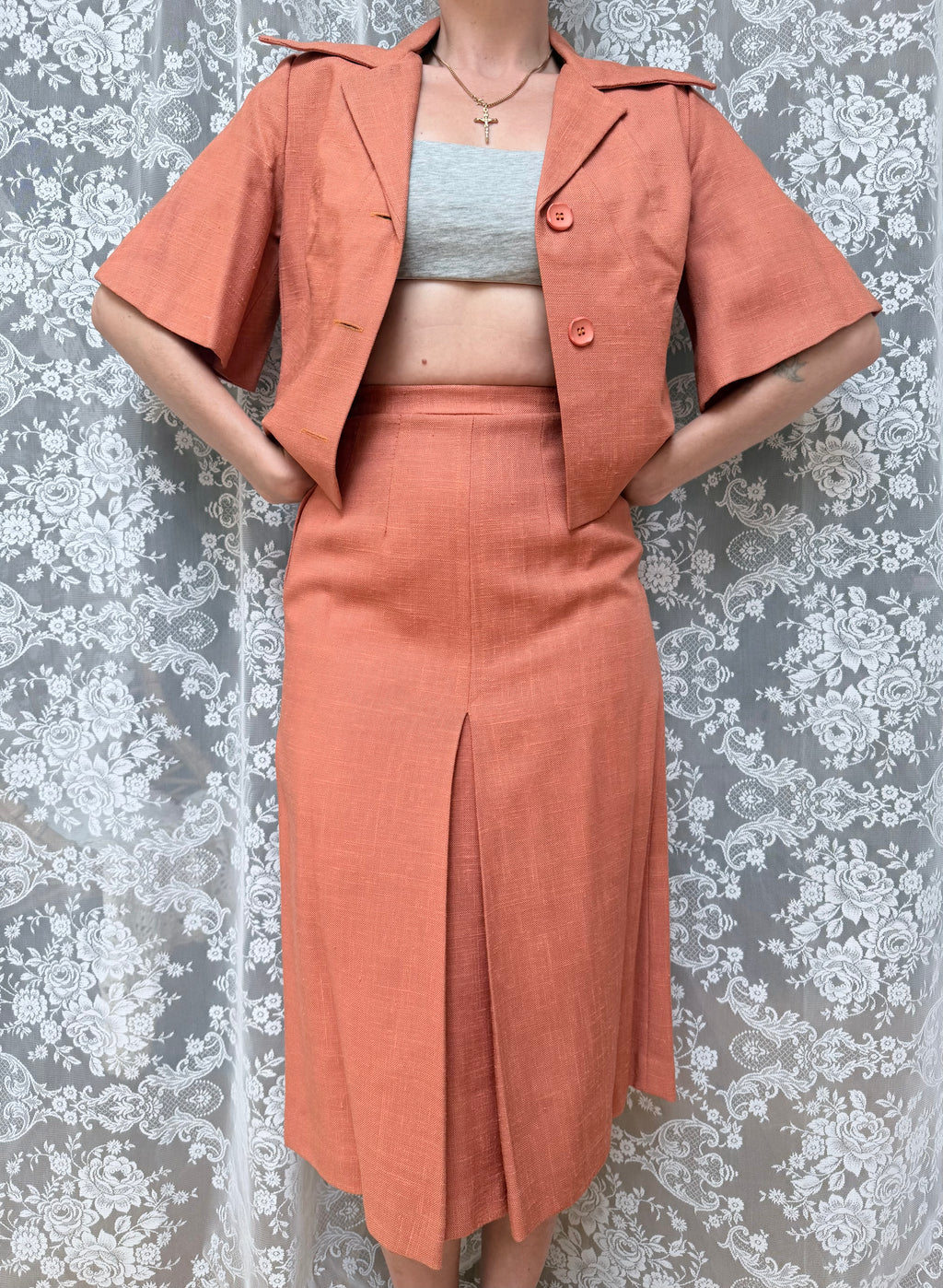 Vintage 1960s Burnt Orange Two Piece Top and Skirt