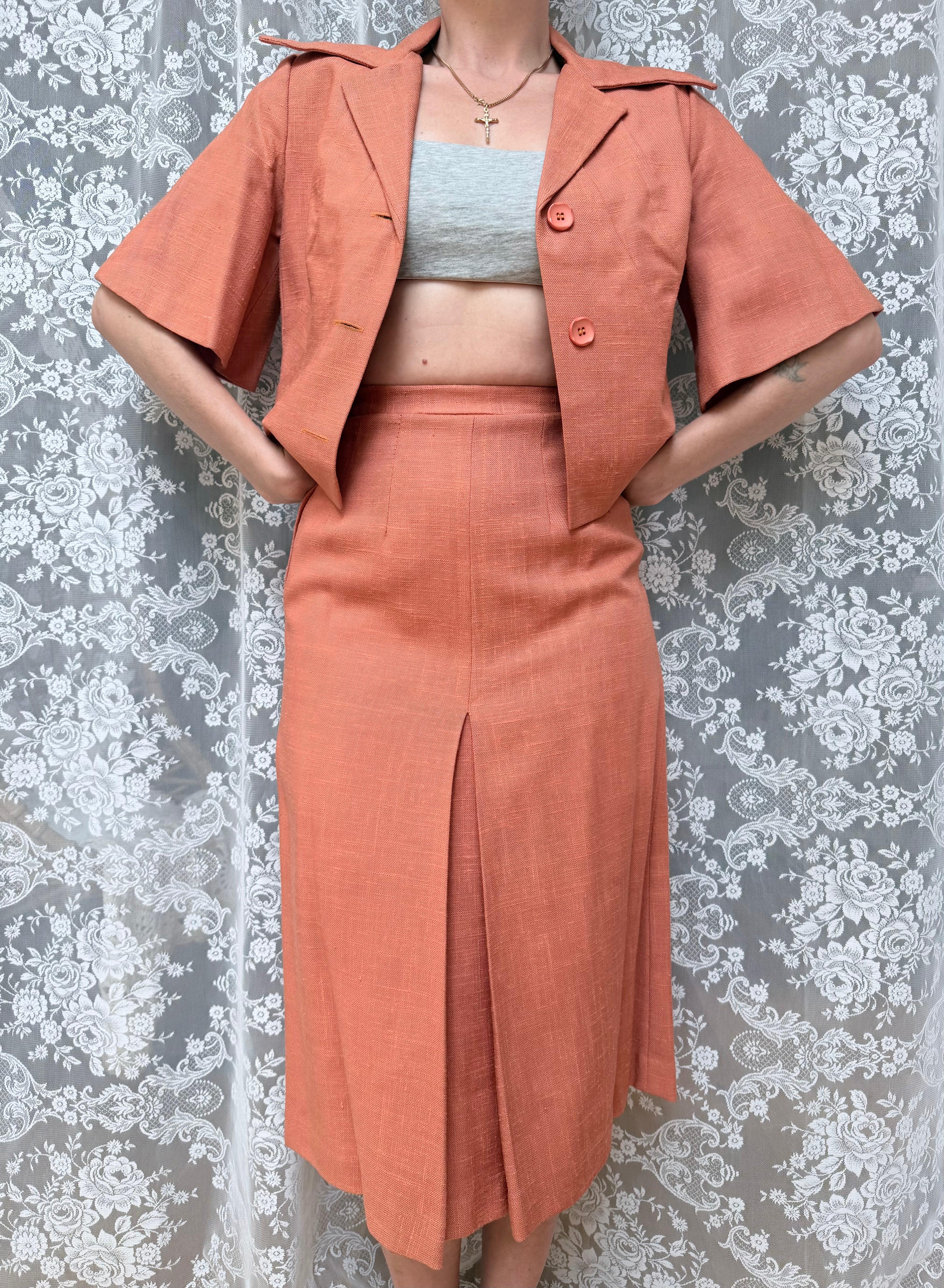 Vintage 1960s Burnt Orange Two Piece Top and Skirt