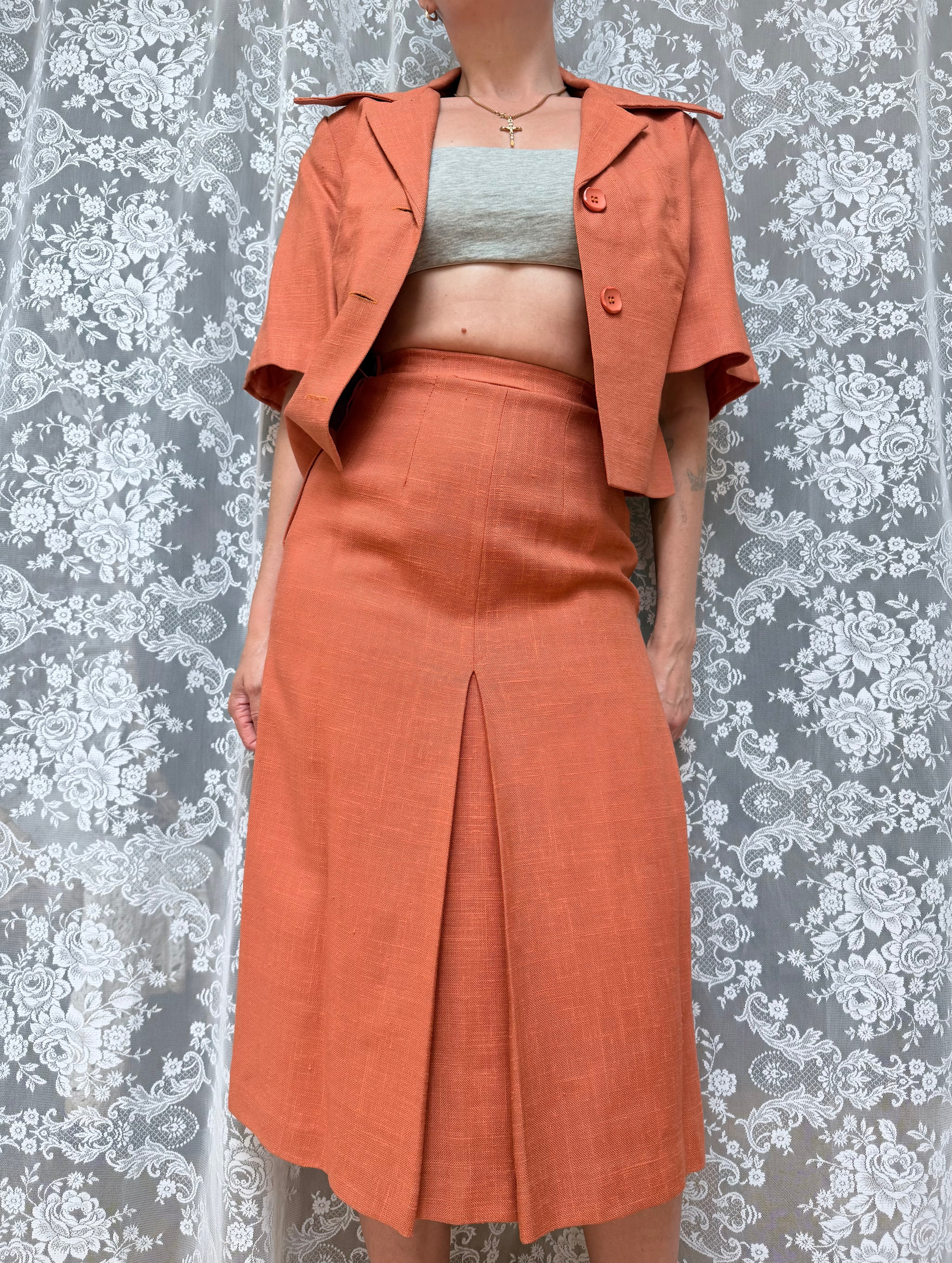 Vintage 1960s Burnt Orange Two Piece Top and Skirt